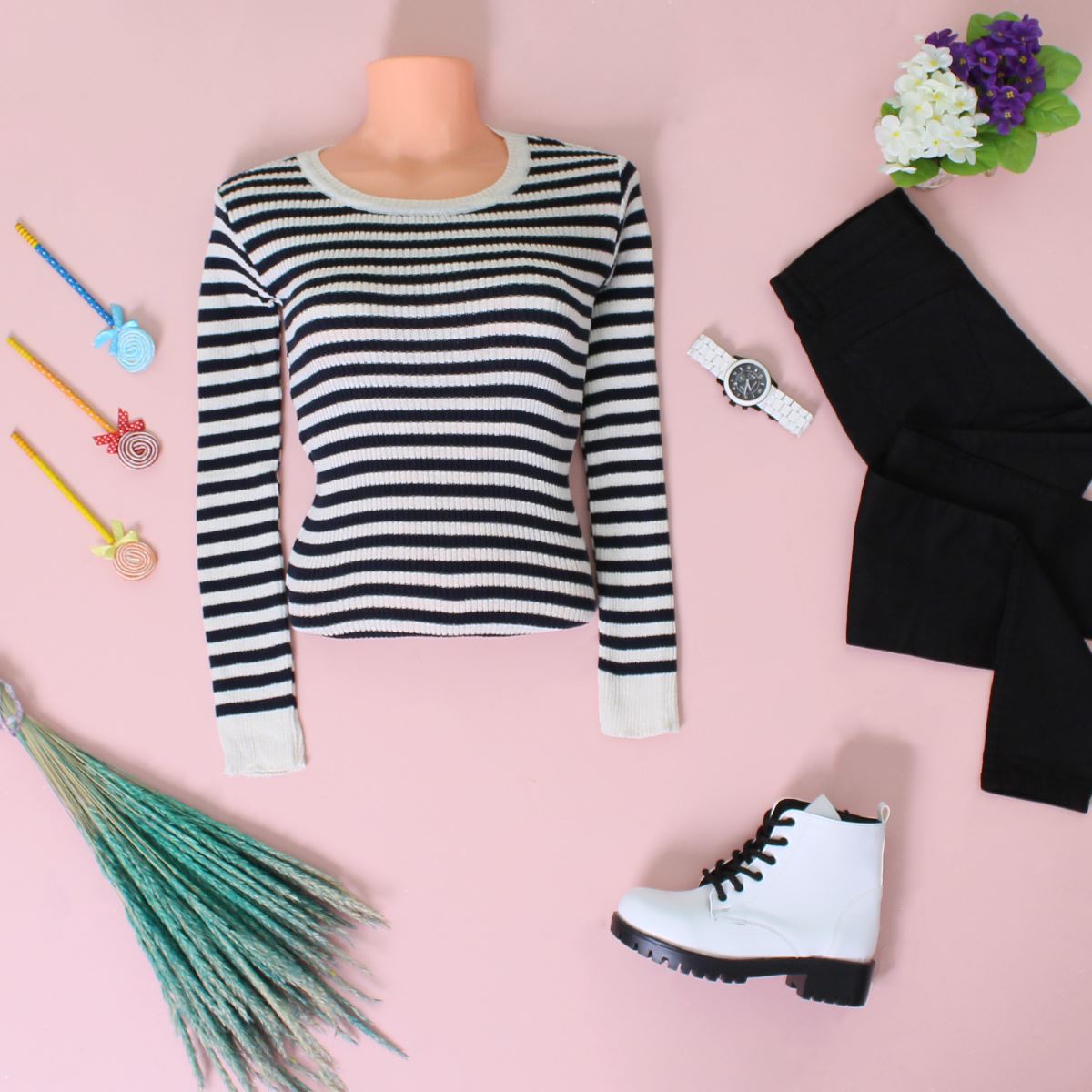 İki renk Bisiklet Yaka Triko Kazak KZK111