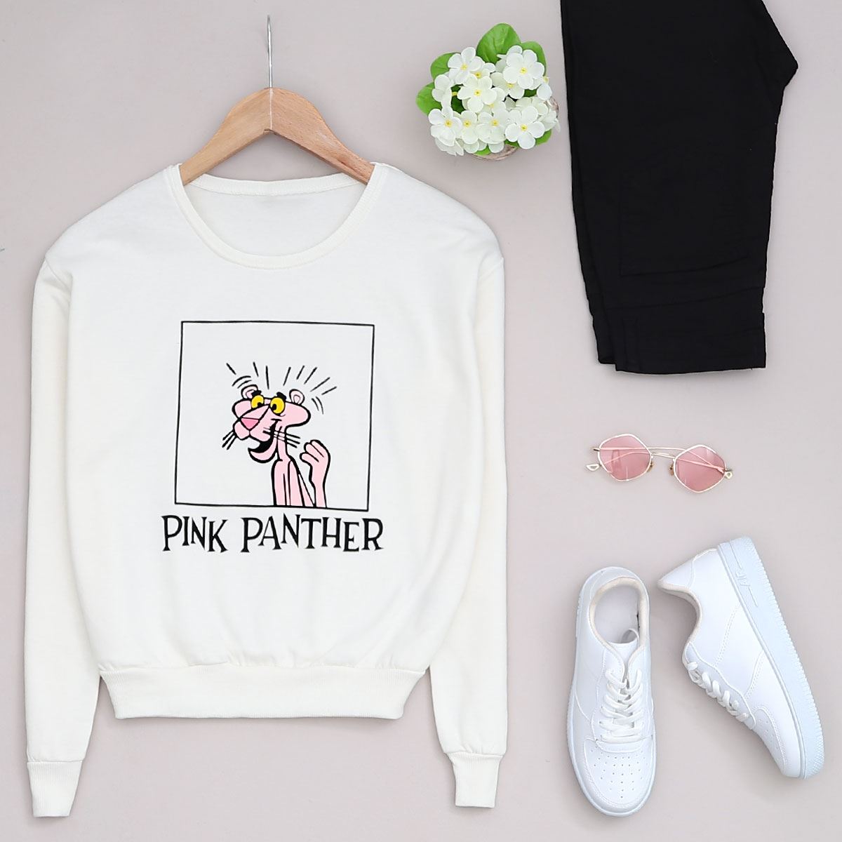 Pembe Panter Baskılı Sweat SWT182