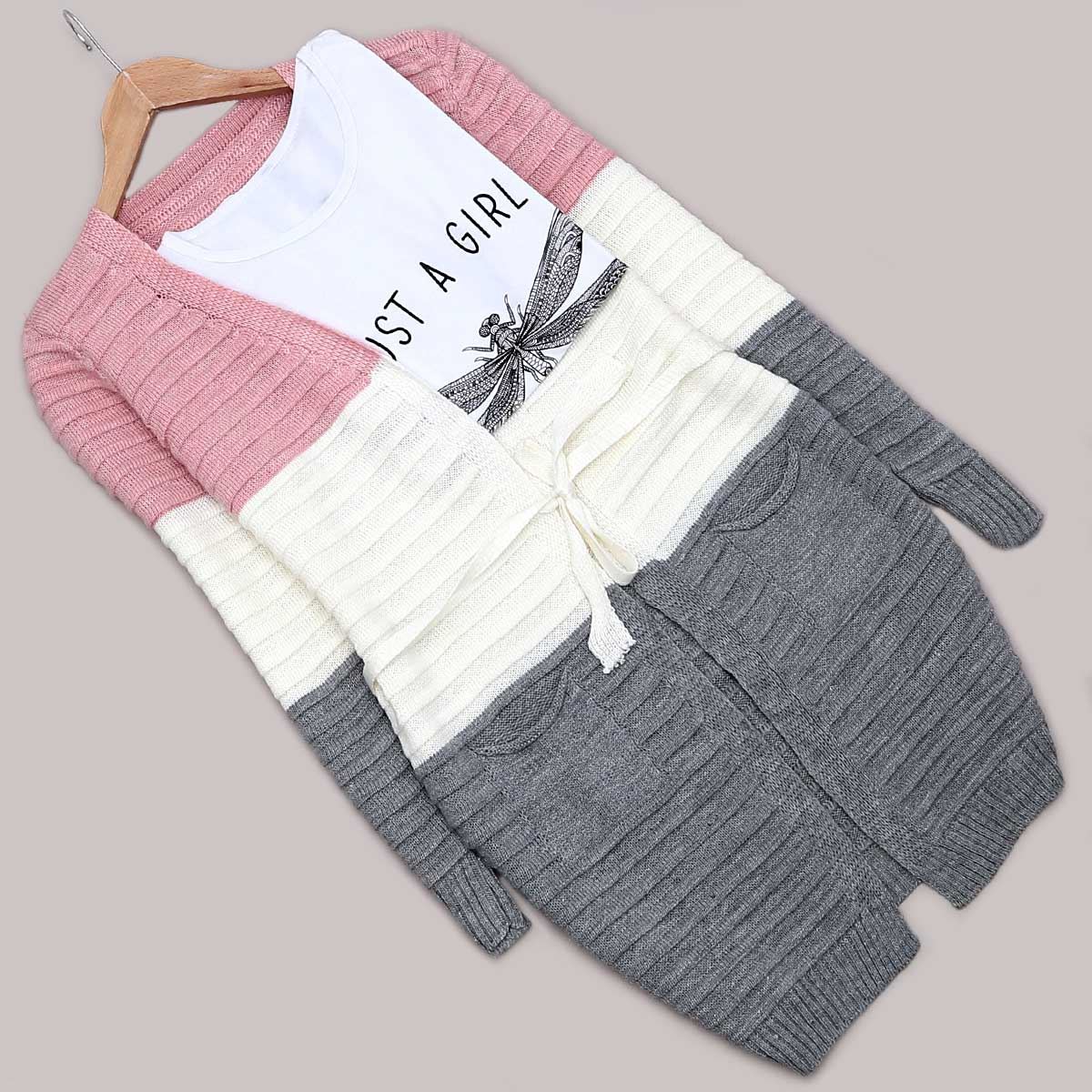 Üç Renk Kuşaklı Hırka HRK196