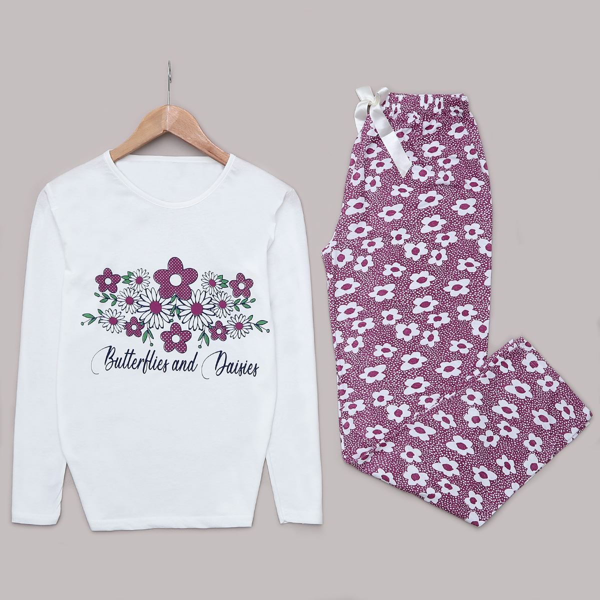 Beyaz Flower Pijama Takımı PJM1057