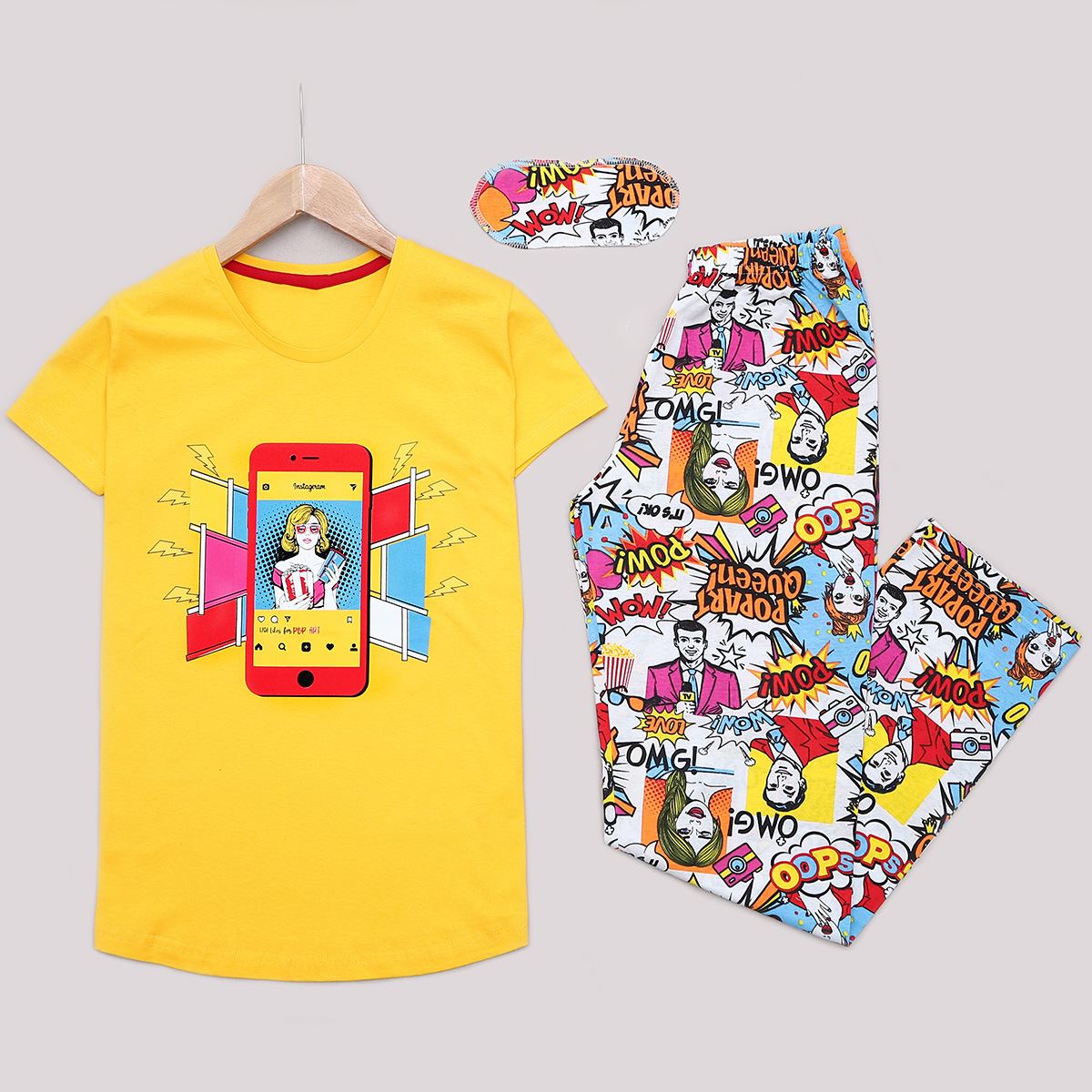 Sarı Baskılı Pijama Takımı PJM1171