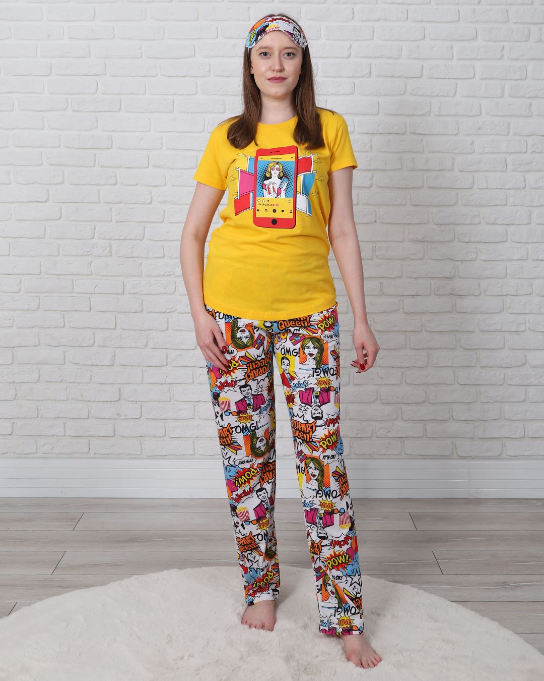 Sarı Baskılı Pijama Takımı PJM1171