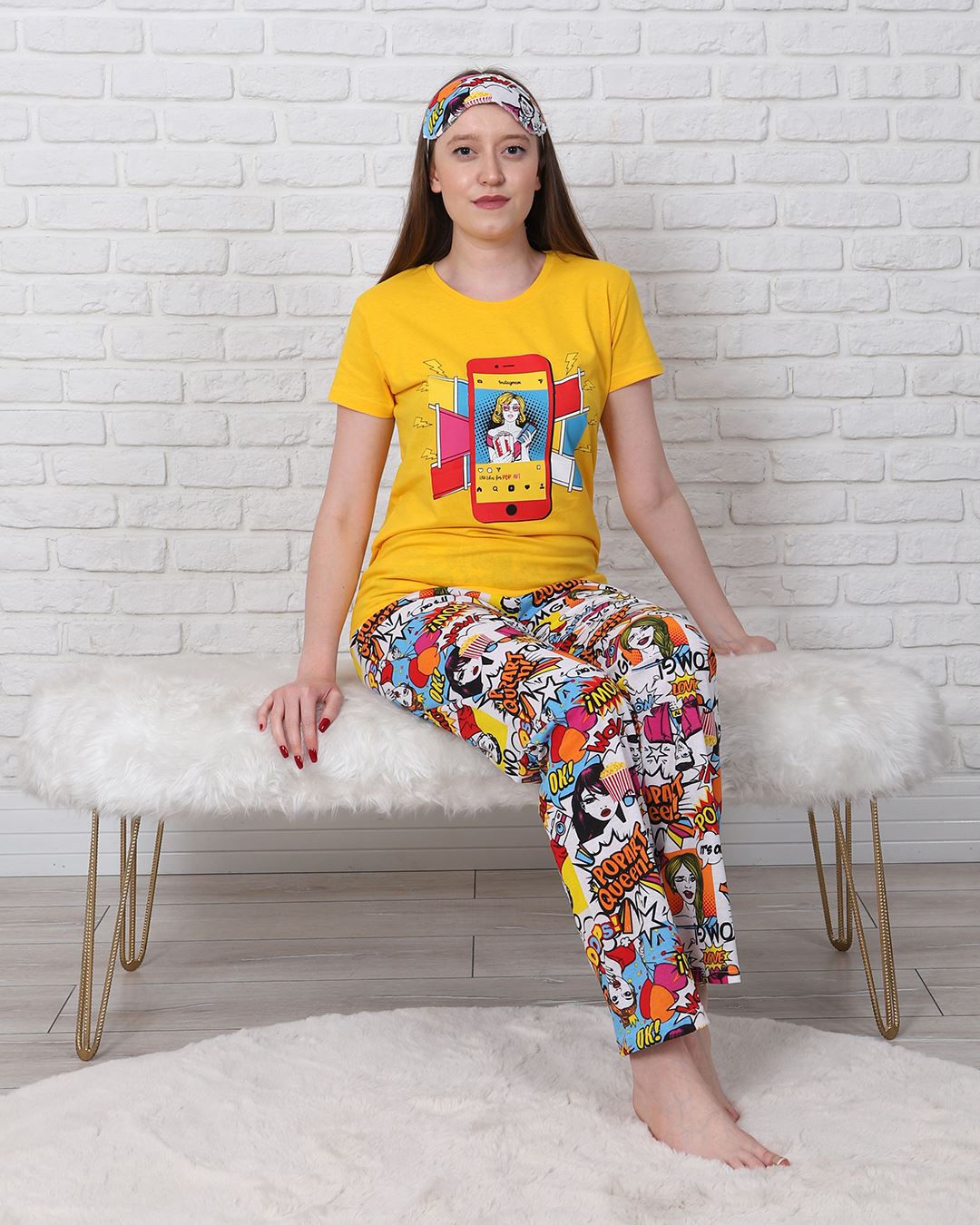 Sarı Baskılı Pijama Takımı PJM1171