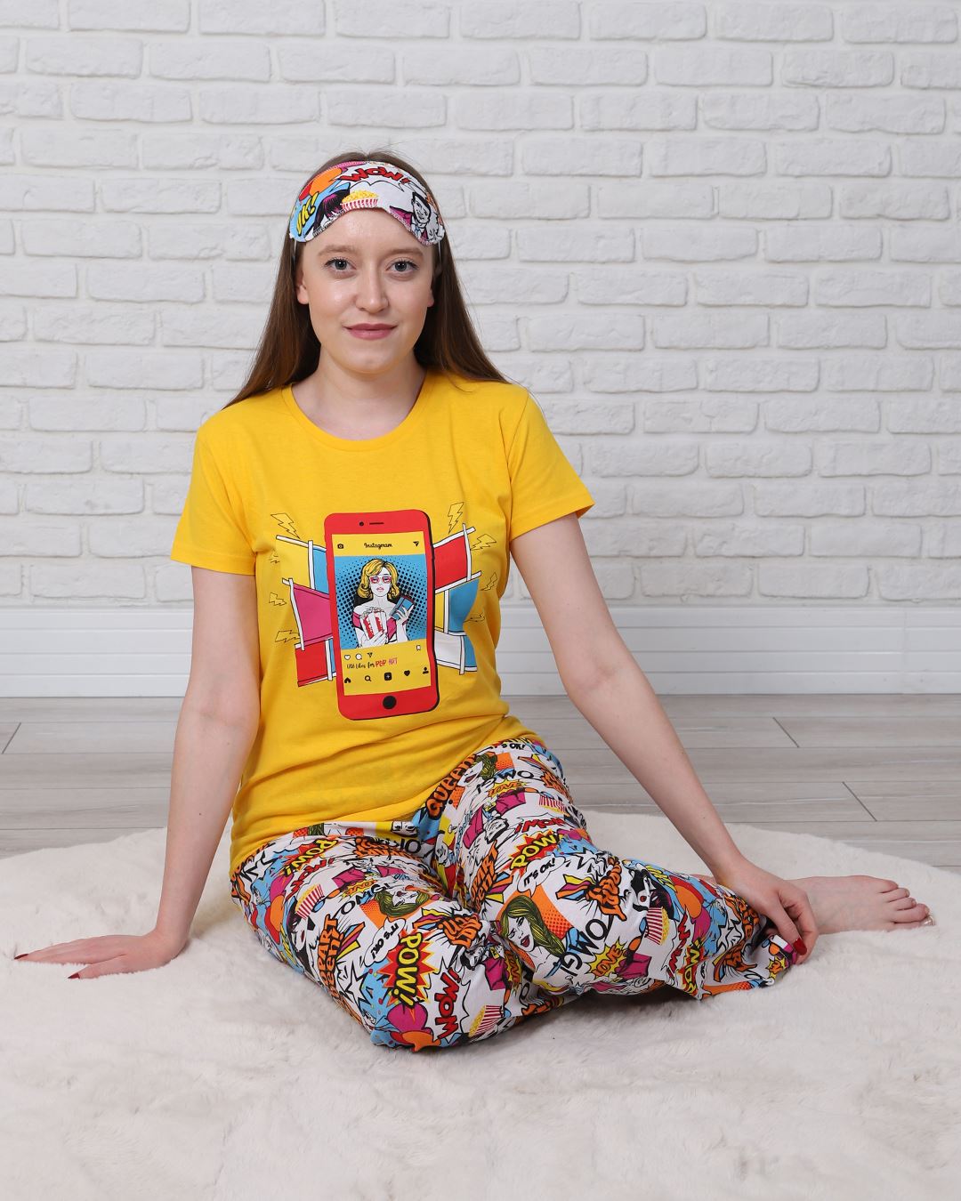 Sarı Baskılı Pijama Takımı PJM1171
