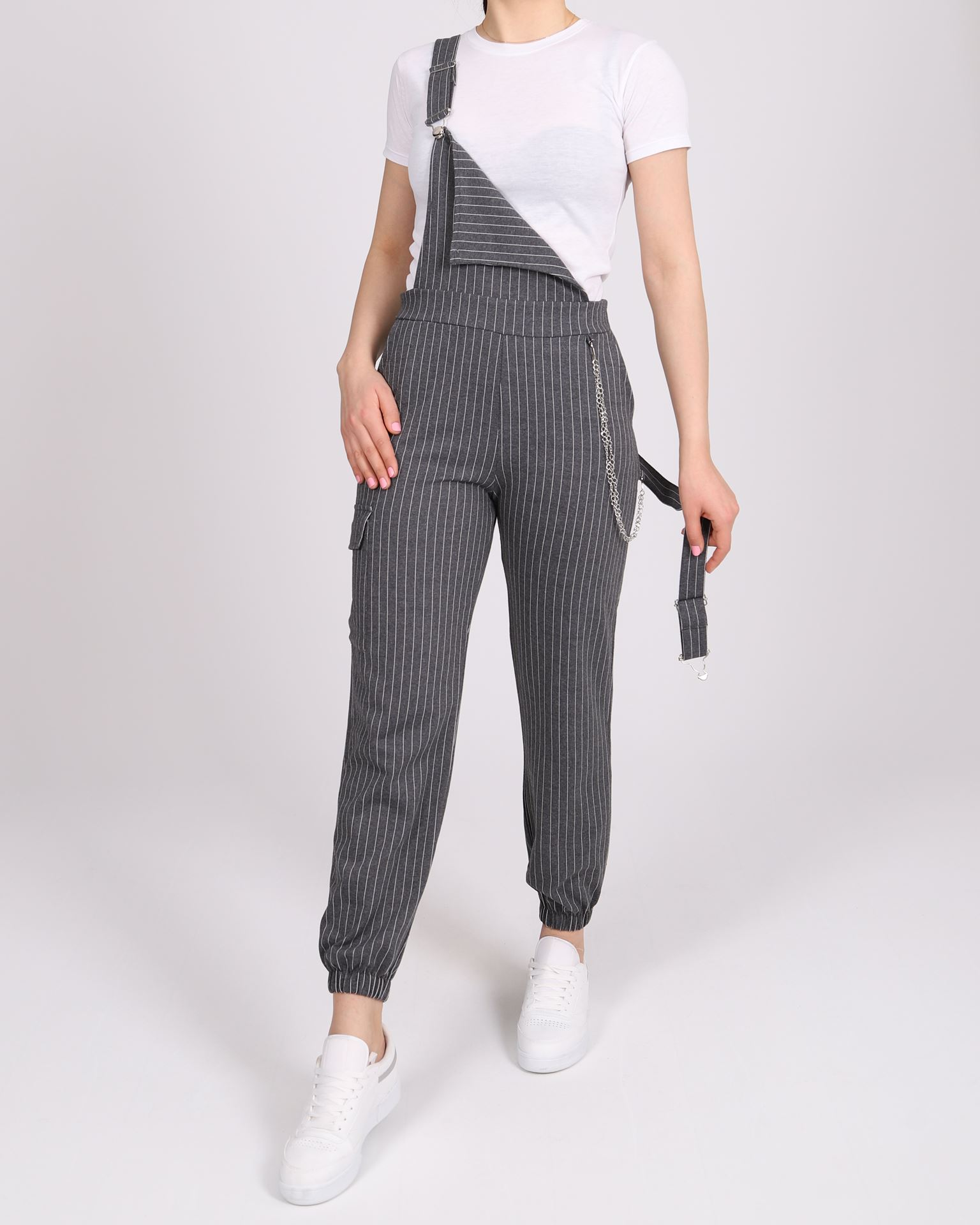 Çizgili Gri Salopet SLP057