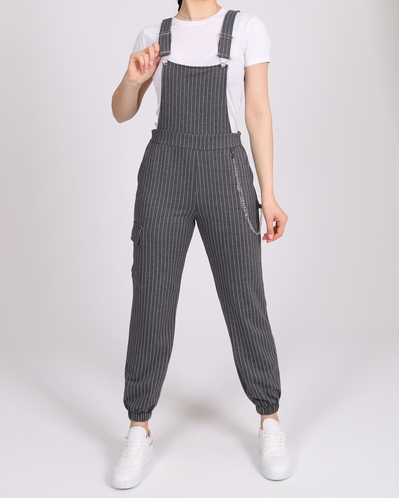 Çizgili Gri Salopet SLP057