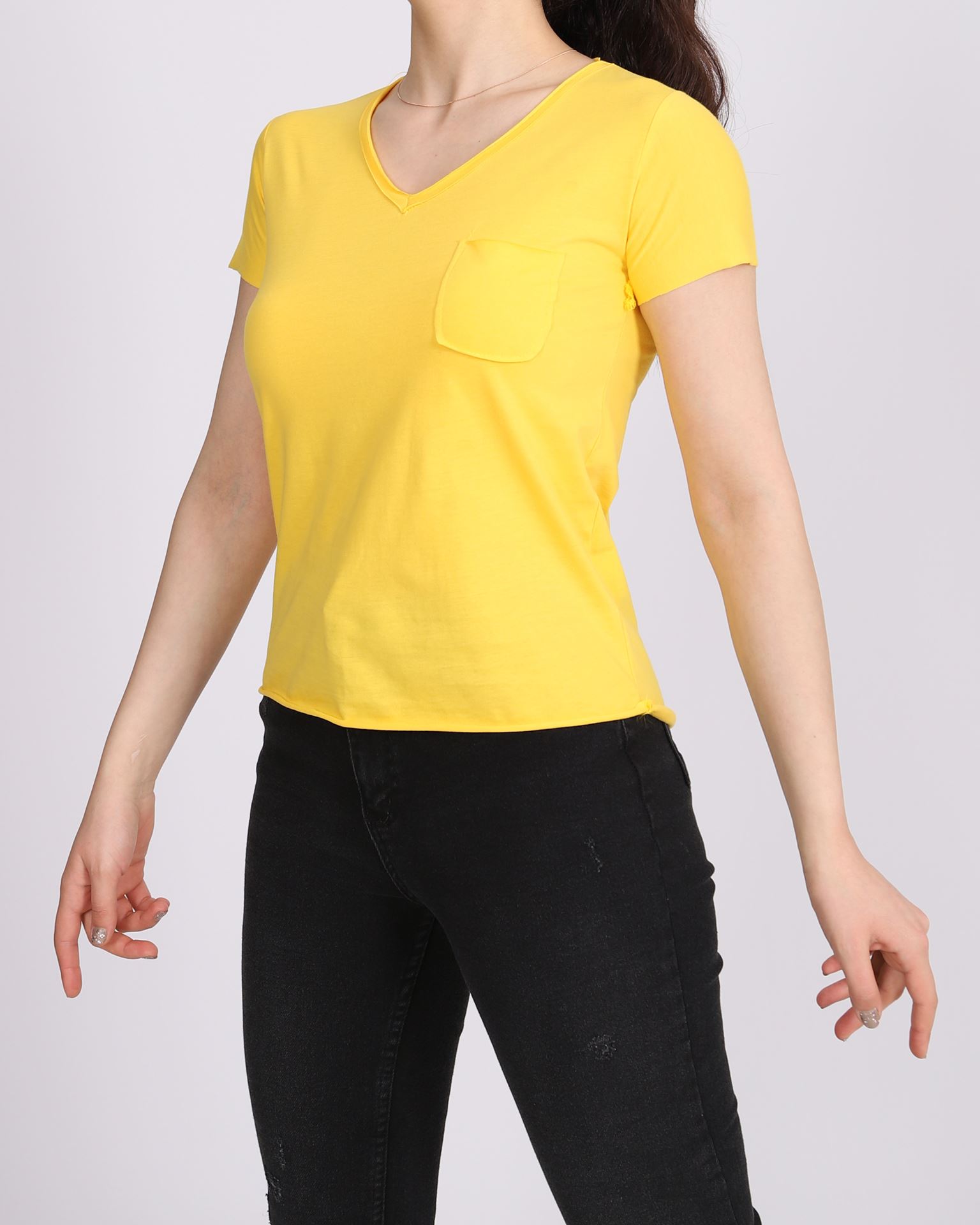 V Yaka Sarı T-Shirt TSH256
