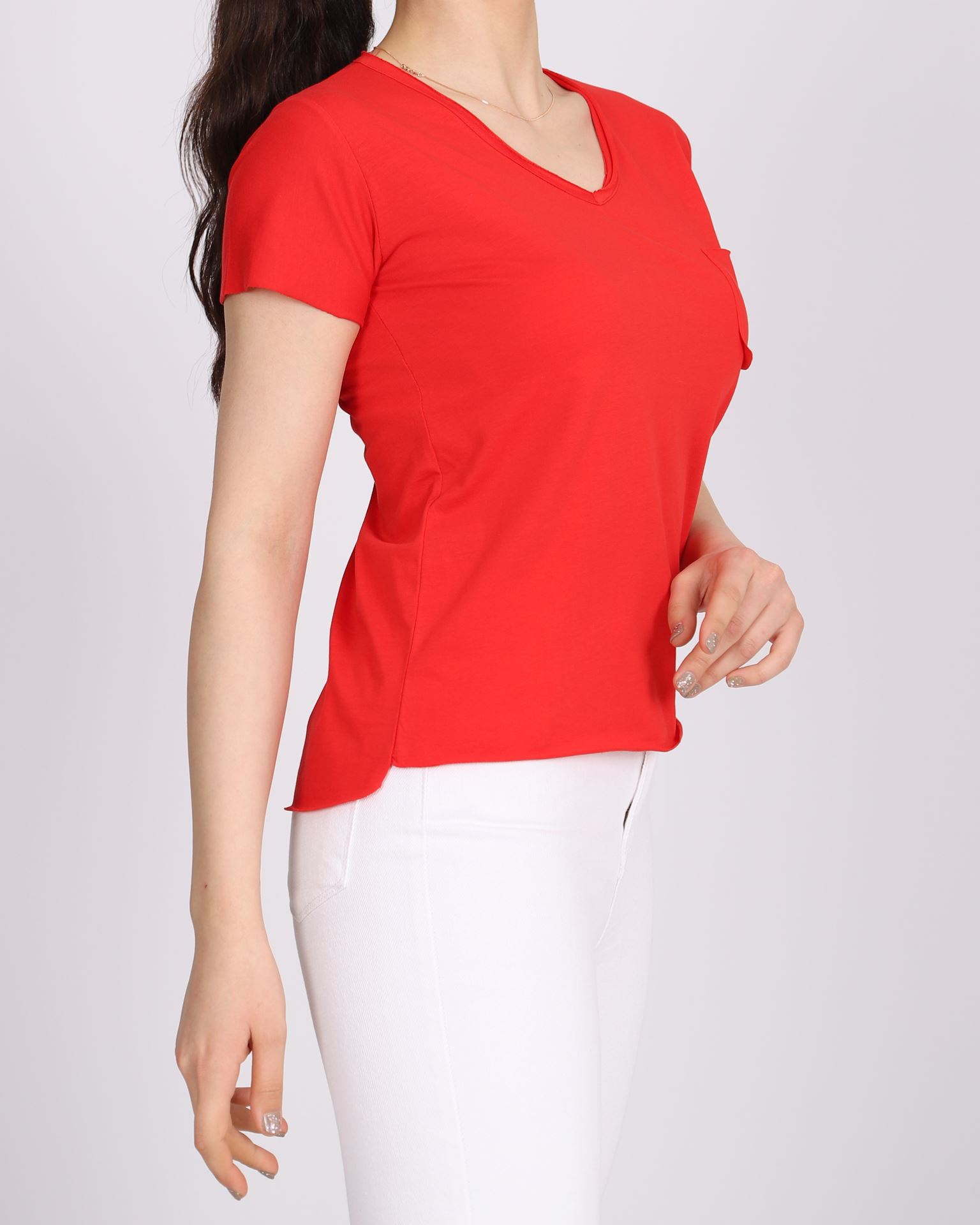 V Yaka Kırmızı T-Shirt TSH259