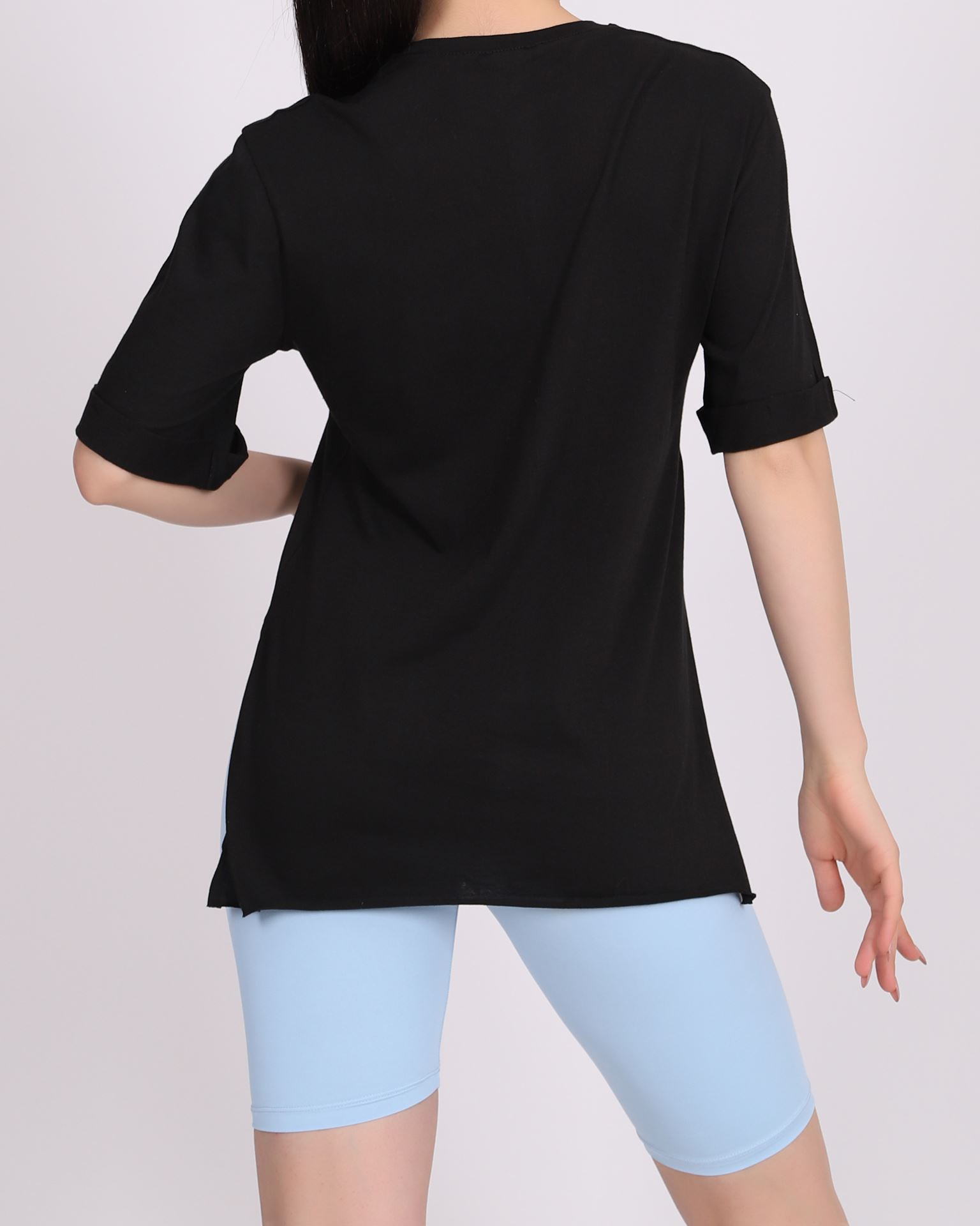 Siyah Duble Kol Yırtmaçlı T-shirt TSH264