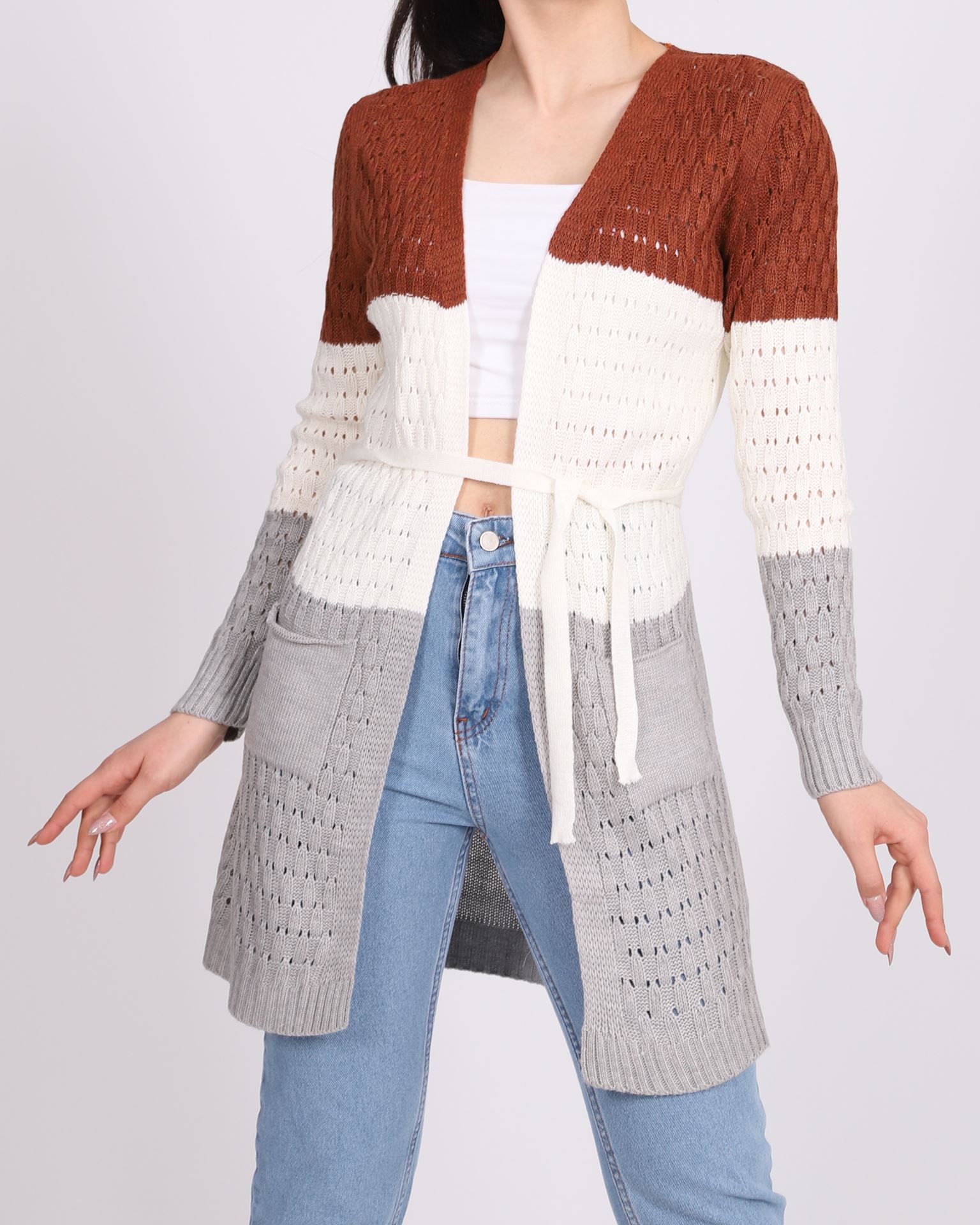 Üç Renk Kuşaklı Hırka HRK377