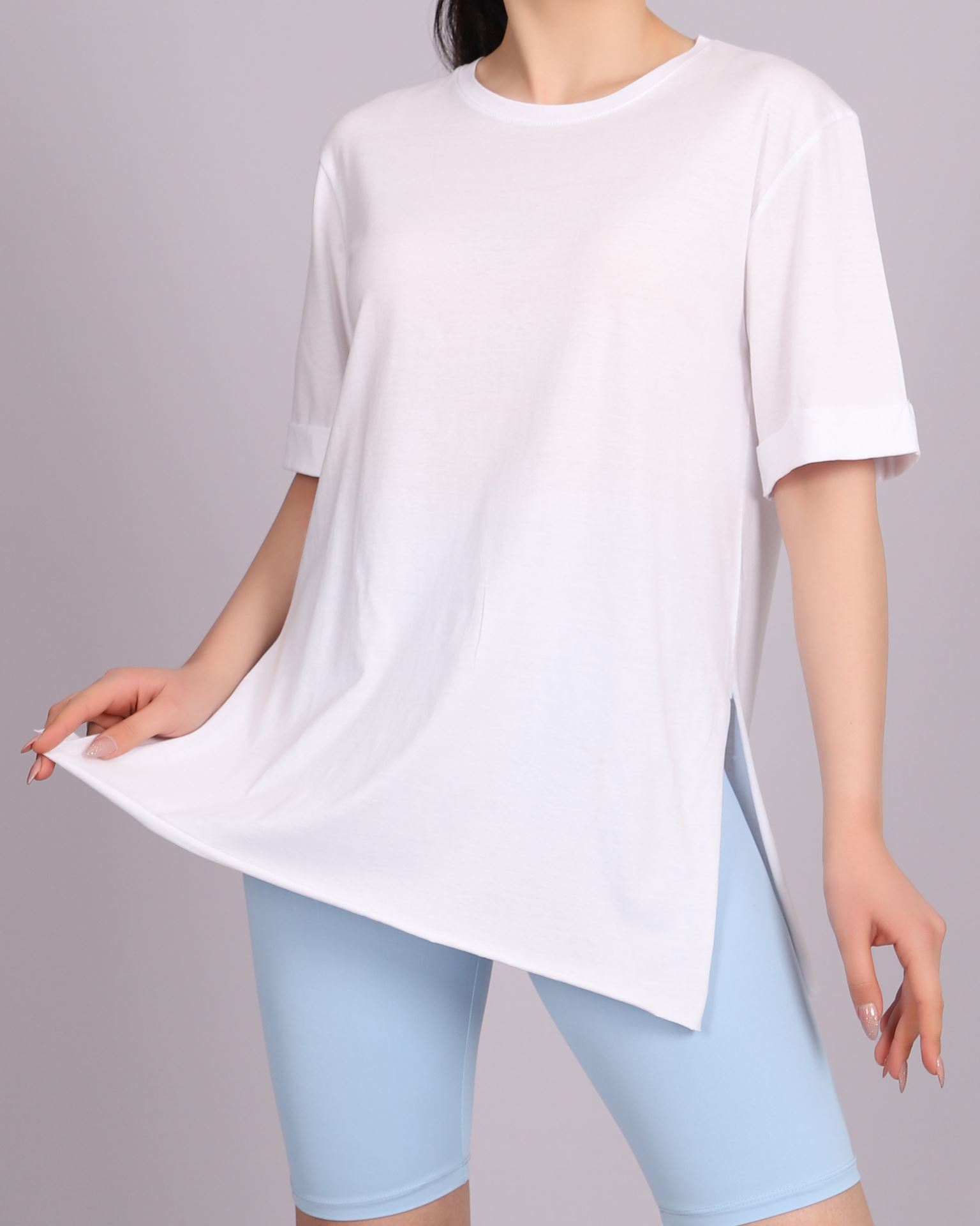 Beyaz Duble Kol Yırtmaçlı T-shirt TSH268