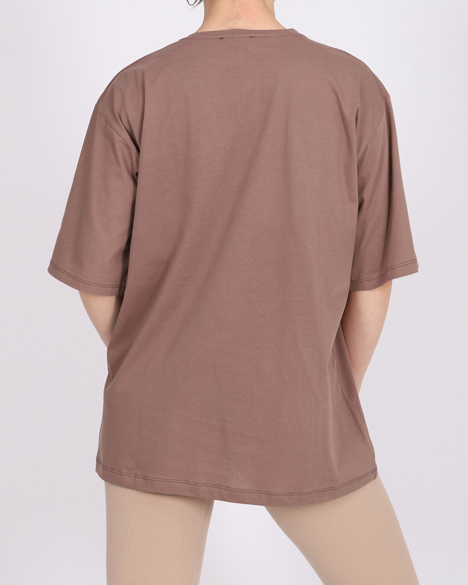 Kahverengi Baskılı Duble Kol T-shirt TSH282