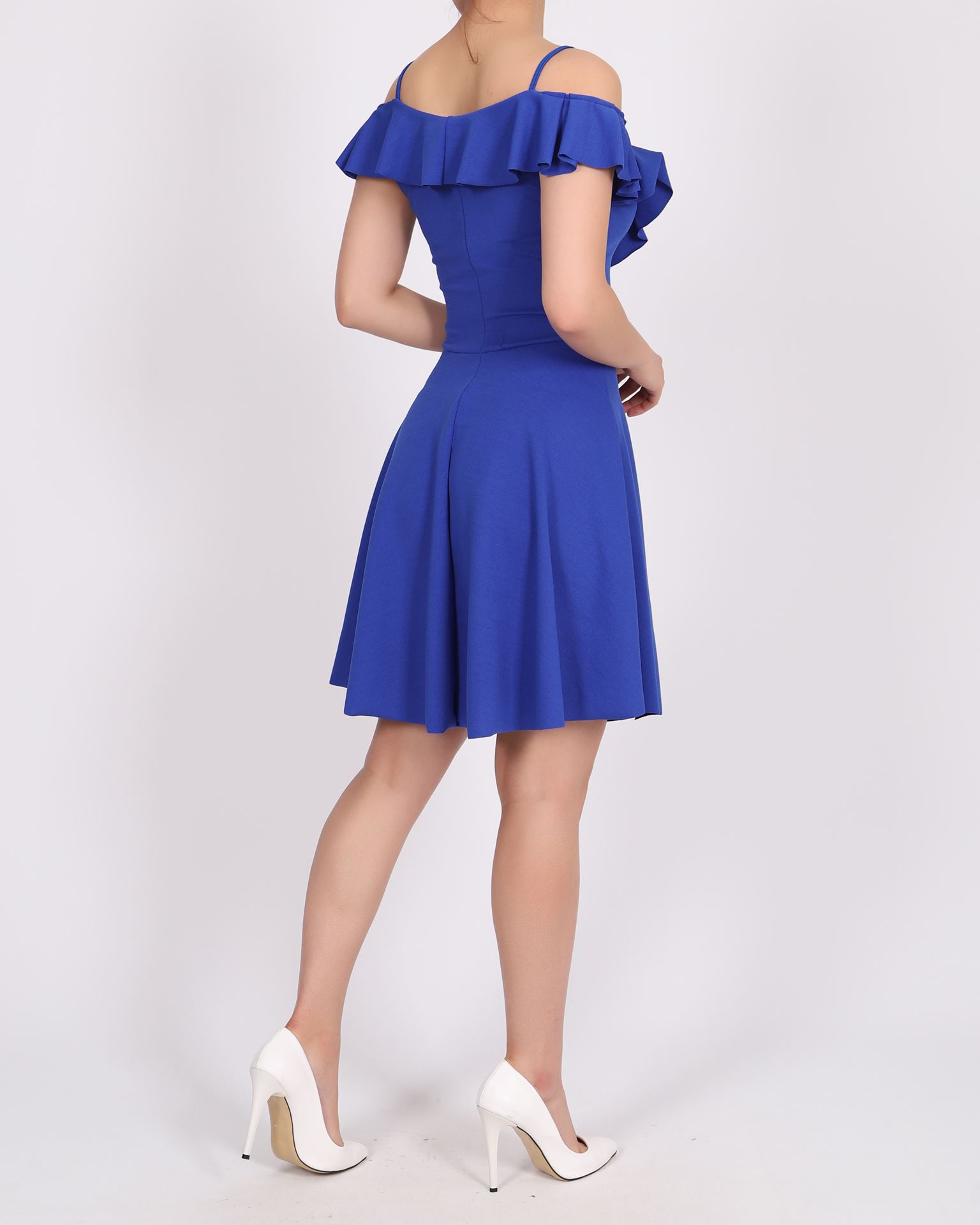 Saks Mavisi Katlı Tasarım Elbise ELB779
