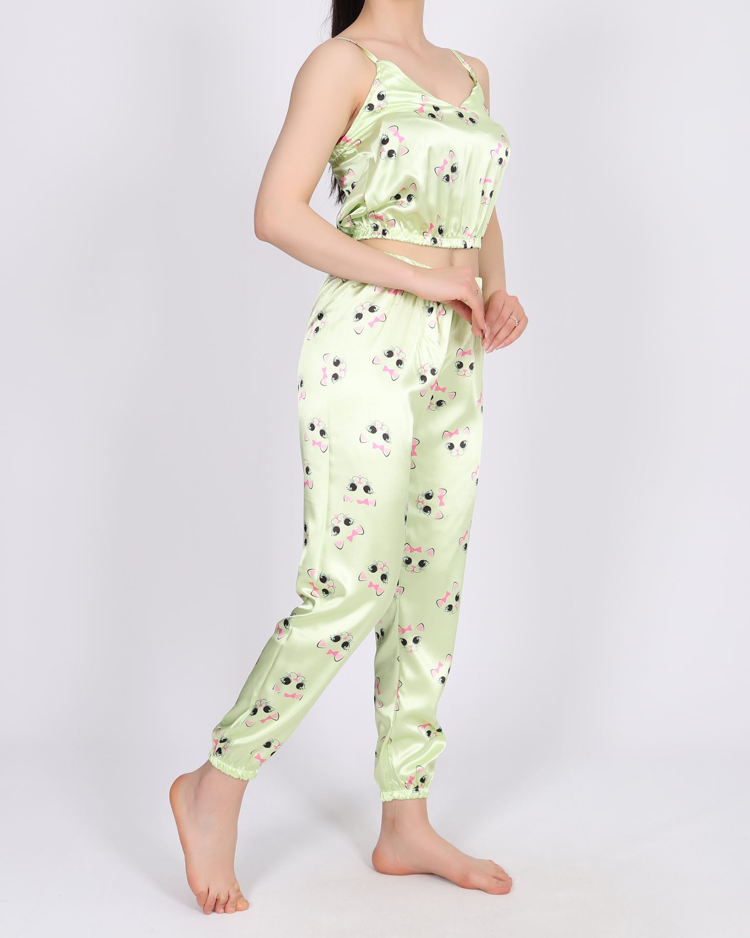 Yeşil Saten Pijama Takımı PJM1499