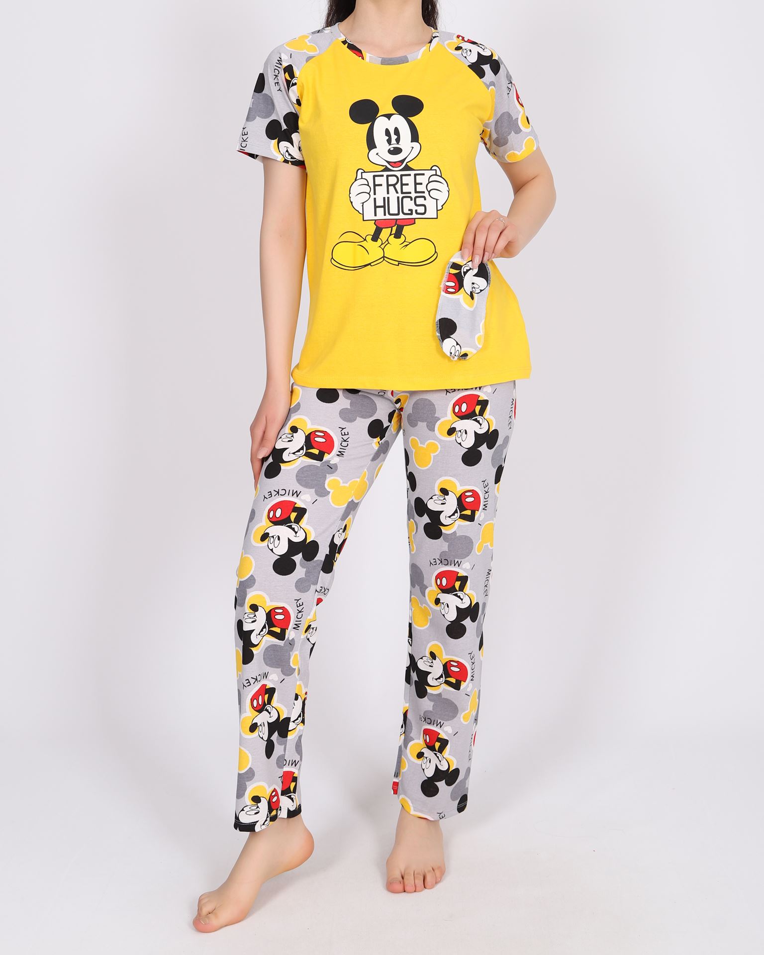 Uyku Bantlı Sarı Pijama Takımı PJM1505