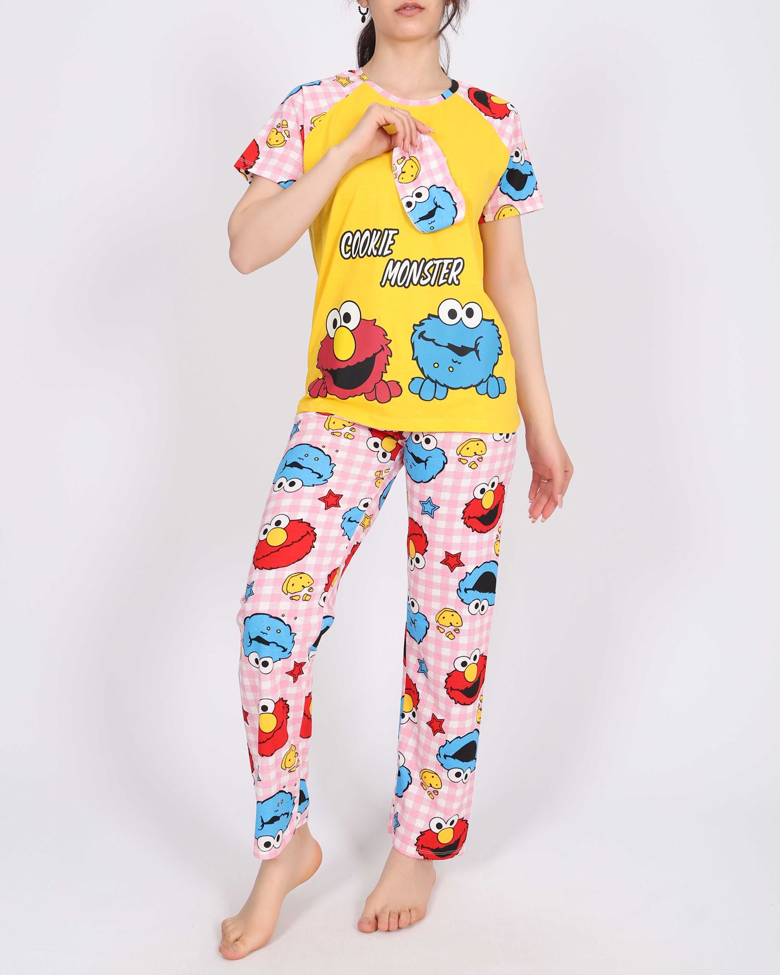 Uyku Bantlı Sarı Pijama Takımı PJM1525