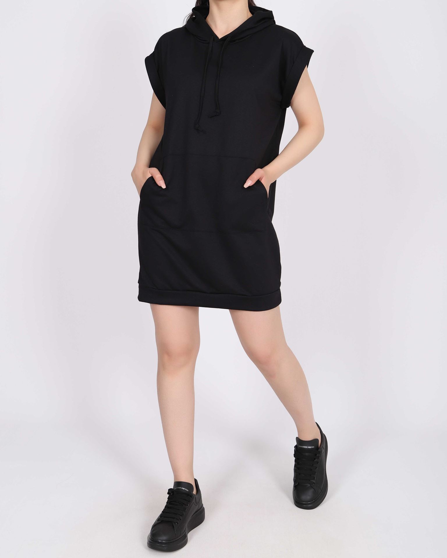 Siyah Oversize Kapşonlu Elbise ELB803
