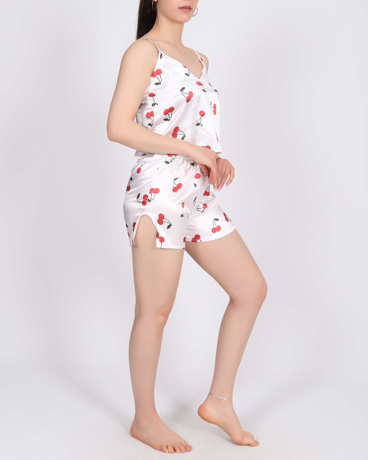 Beyaz Şortlu Saten Pijama Takımı PJM1532