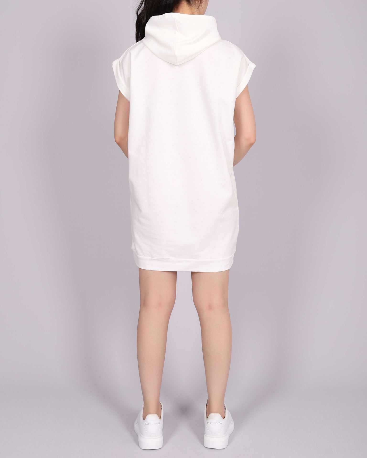 Beyaz Oversize Kapşonlu Elbise ELB804
