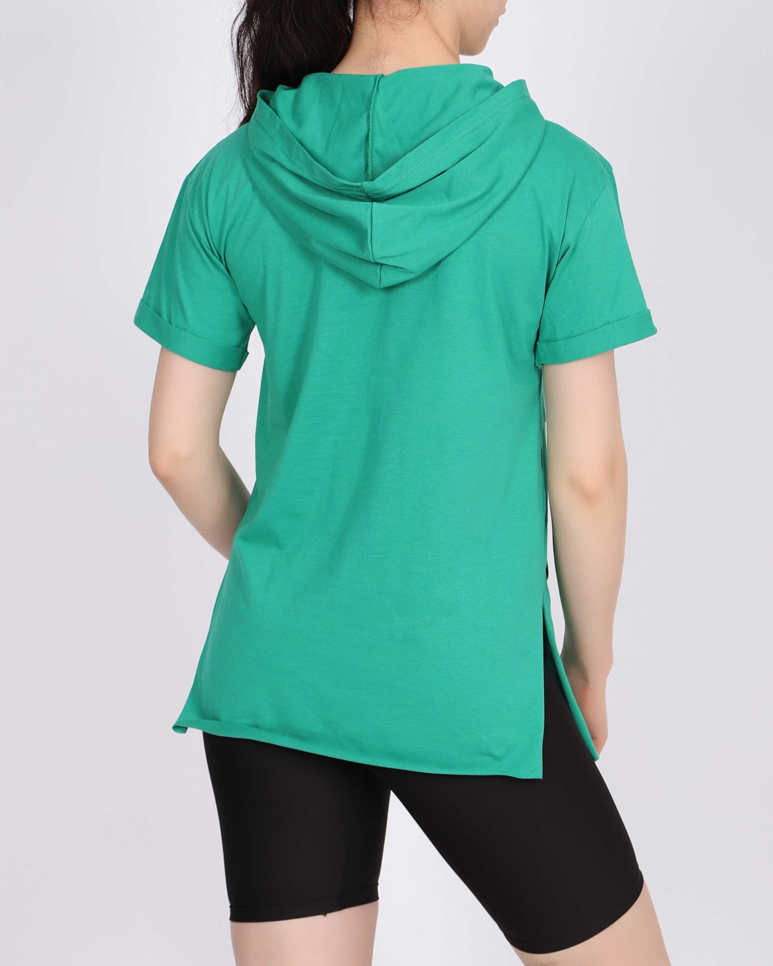 Yeşil Kapşonlu Ayıcık Tasarımlı T-shirt TSH294