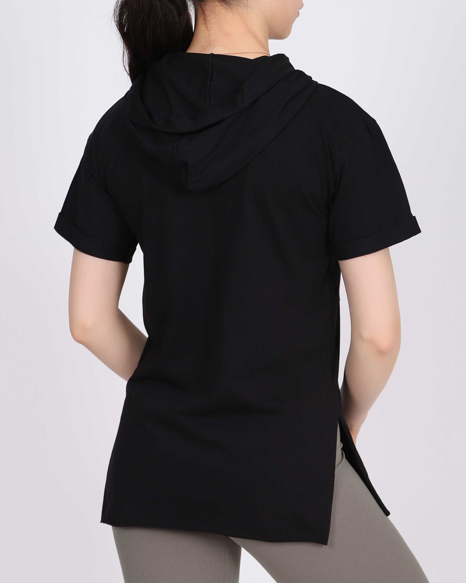 Siyah Kapşonlu Ayıcık Tasarımlı T-shirt TSH296
