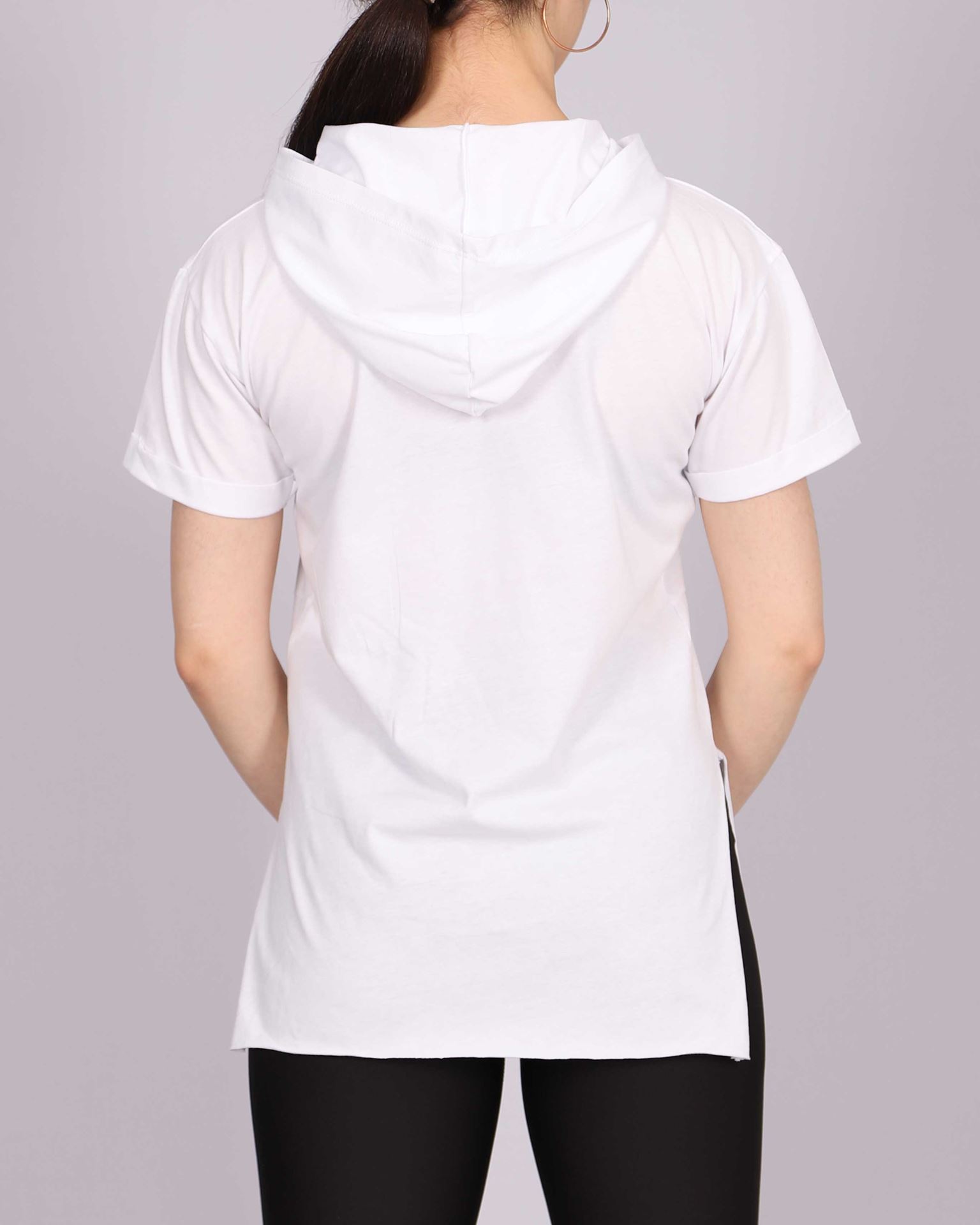 Beyaz Kapşonlu Ayıcık Tasarımlı T-shirt TSH297