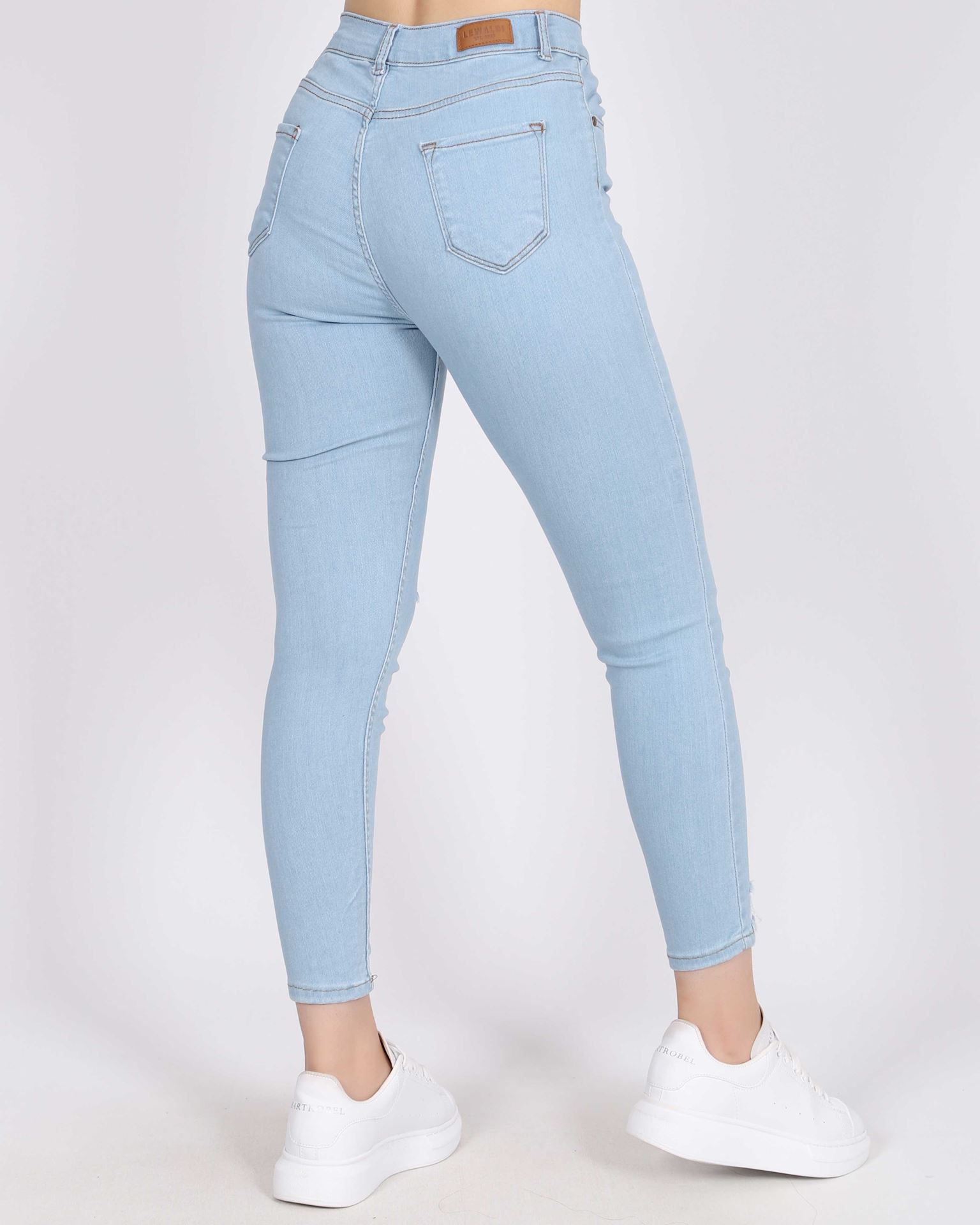 Yüksek Bel Likralı Yırtık Jean PNT388