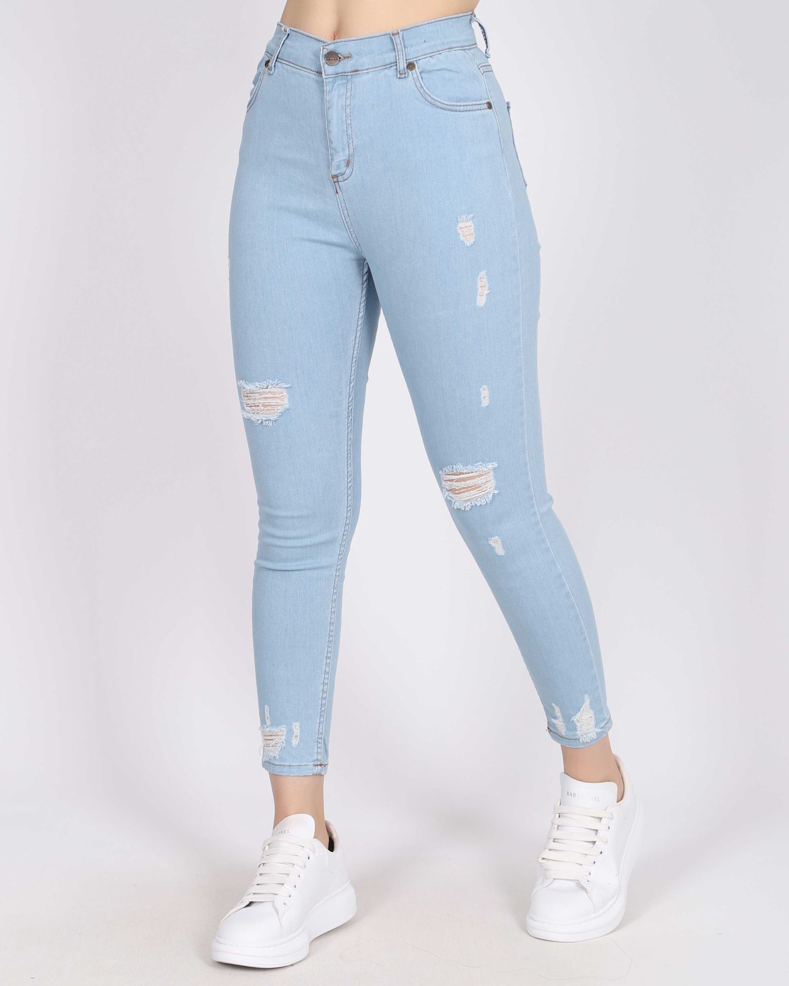 Yüksek Bel Likralı Yırtık Jean PNT388