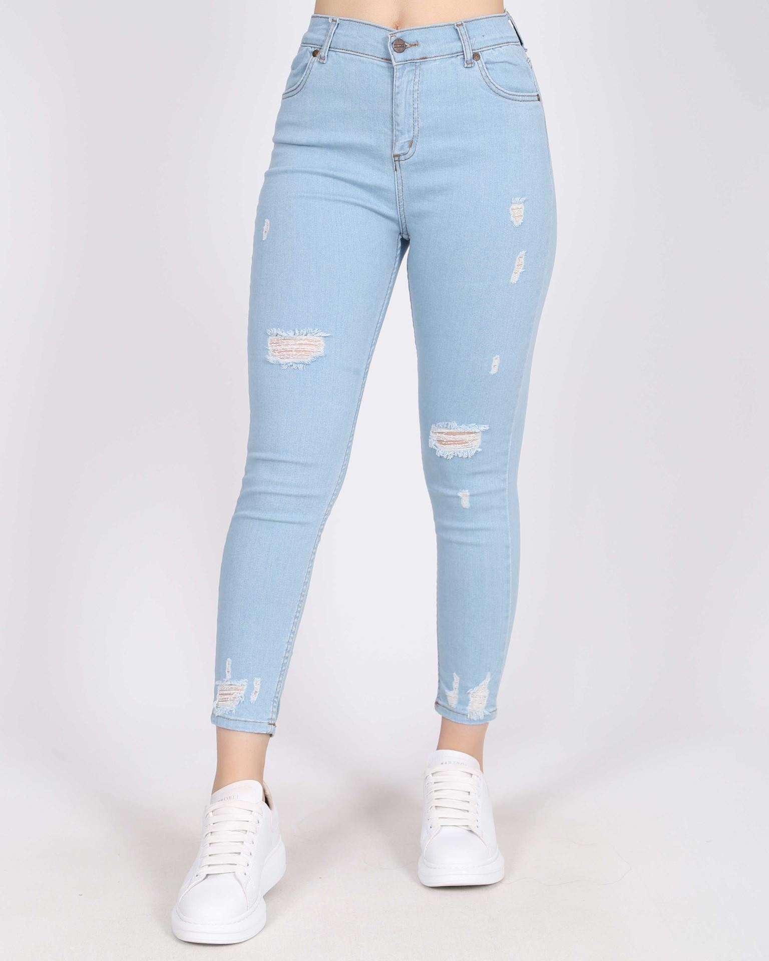 Yüksek Bel Likralı Yırtık Jean PNT388