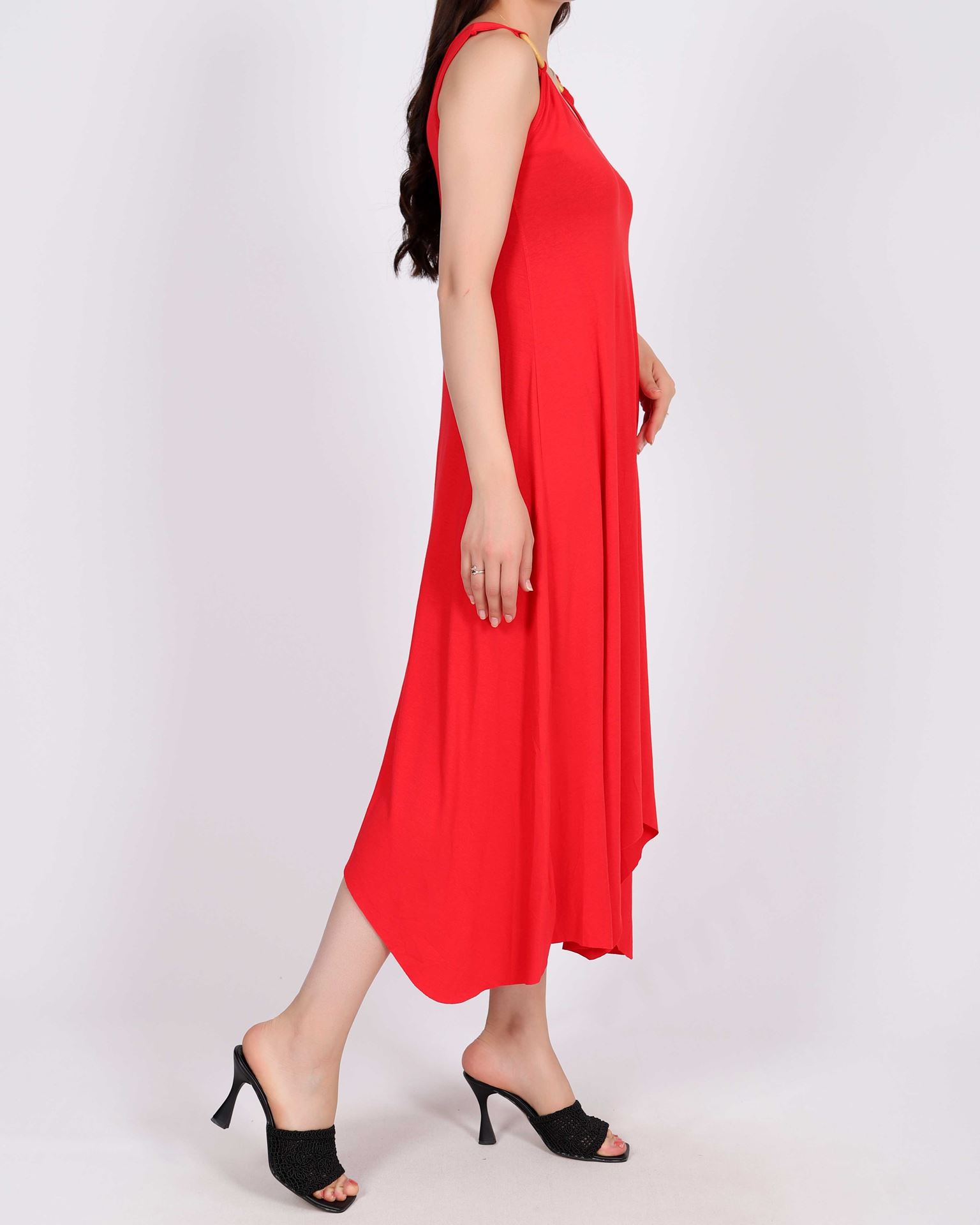 Kırmızı Omuz Aksesuarlı Elbise ELB914