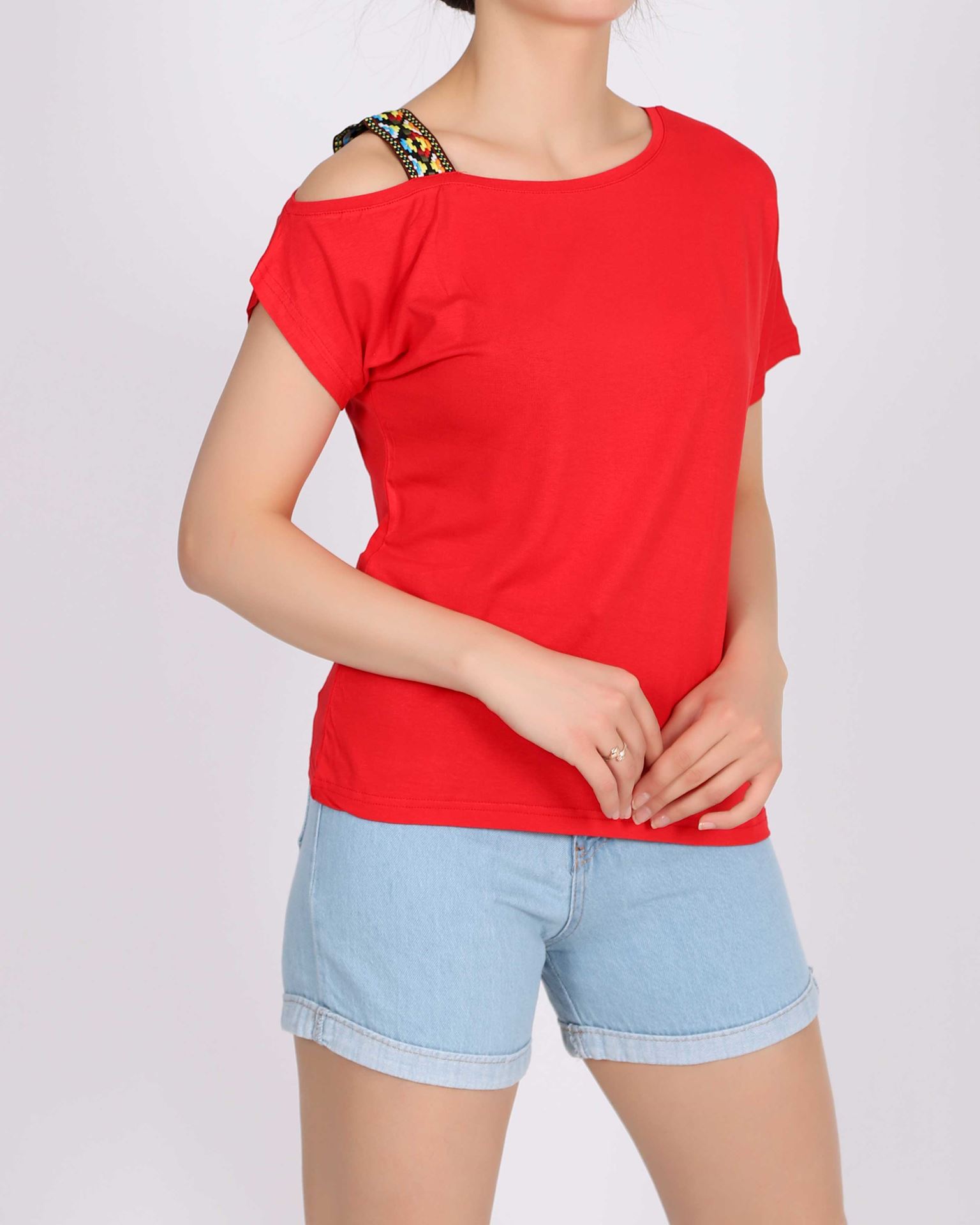 Kırmızı Omuz Tasarımlı Bluz BLZ189