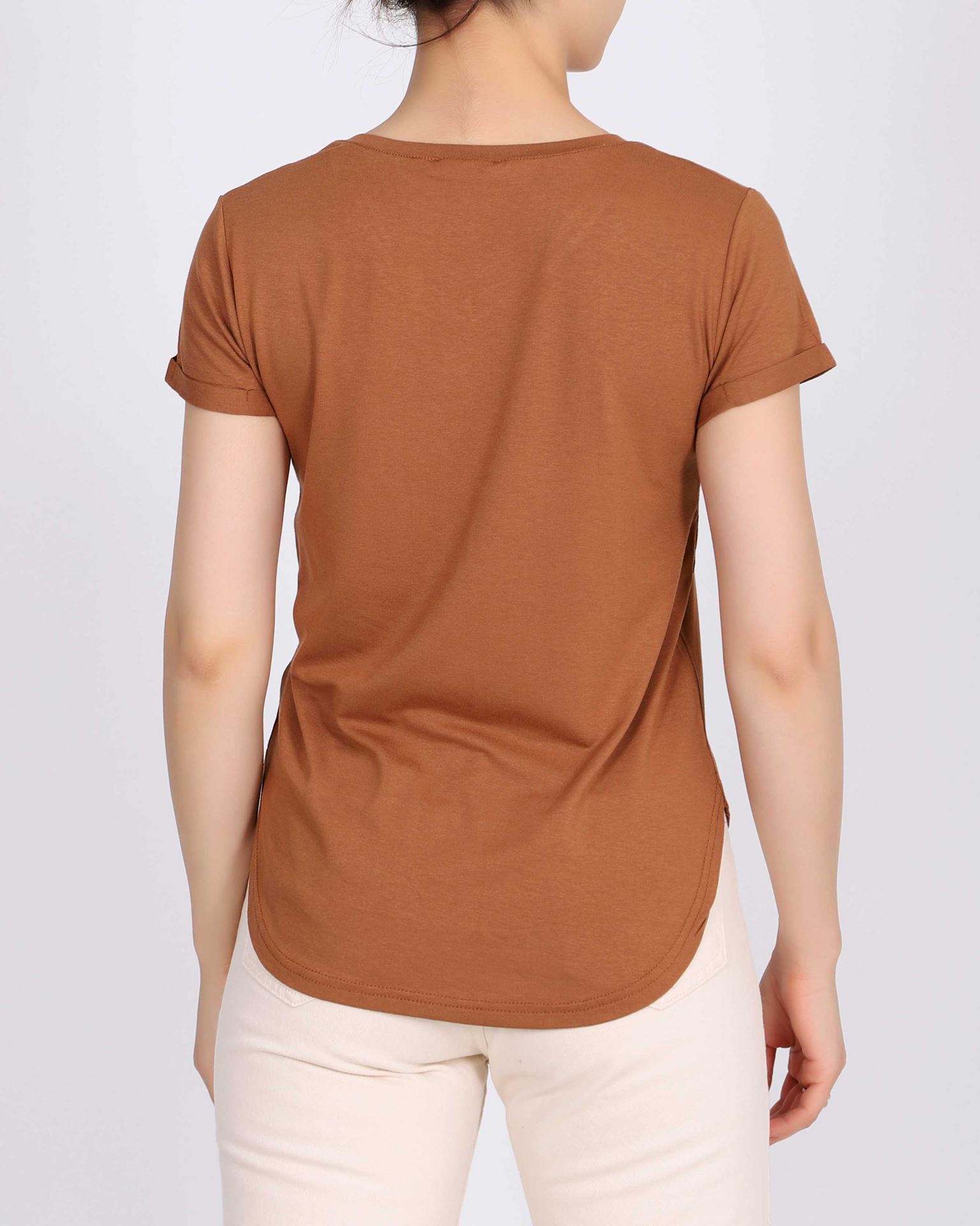 Kahverengi V Yaka Cepli T-shirt TSH322