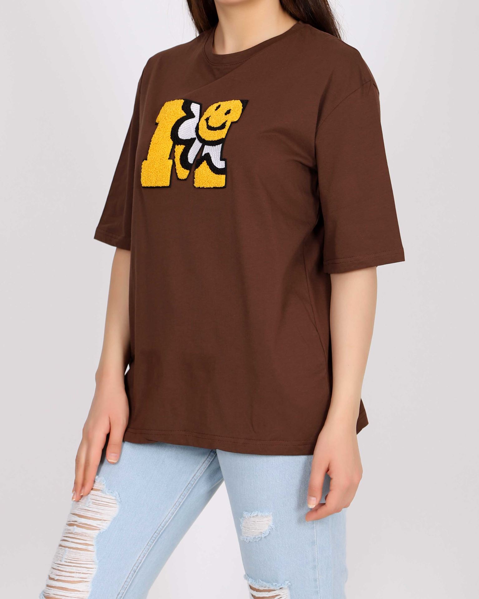 Kahverengi Nakışlı T-shirt TSH327