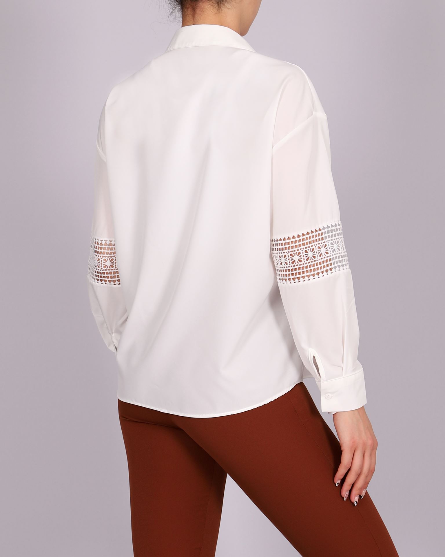 Beyaz Kol Dantel Tasarım Gömlek GML101