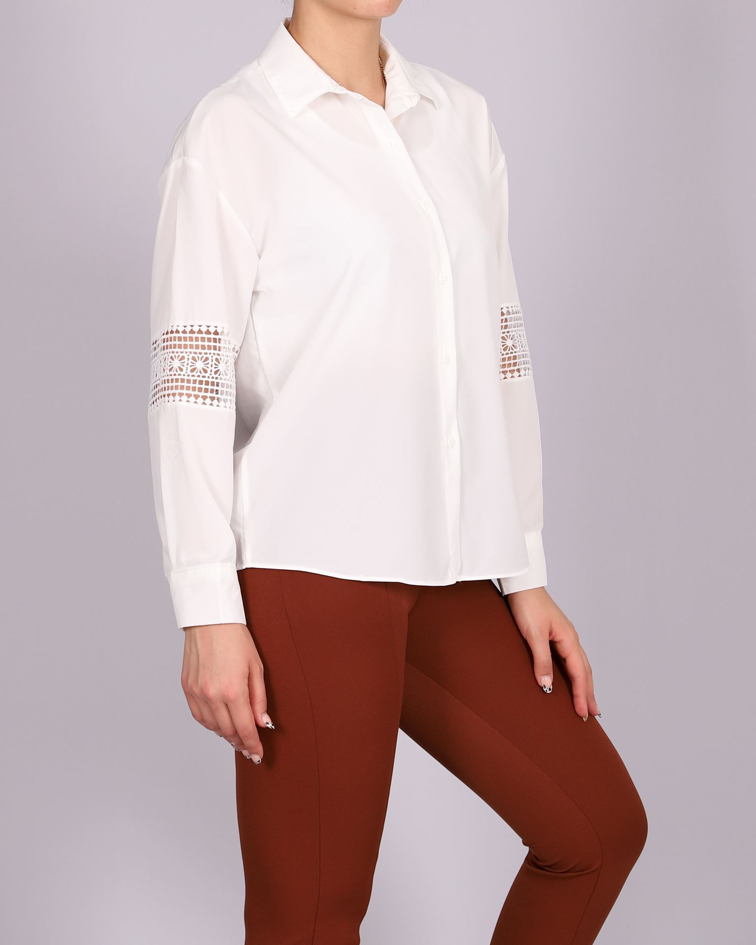 Beyaz Kol Dantel Tasarım Gömlek GML101