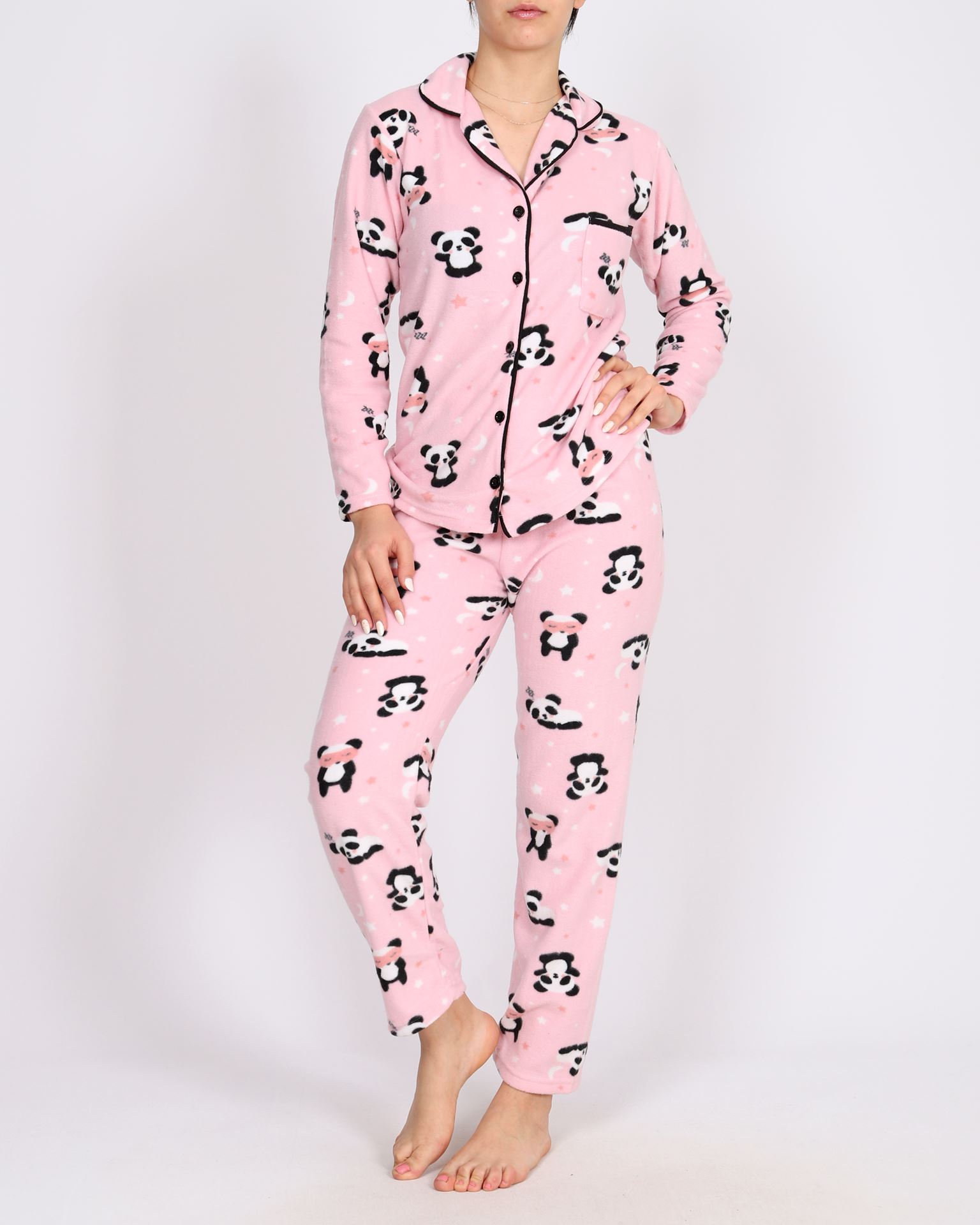 Pembe Düğmeli Polar Pijama Takımı PJM1592