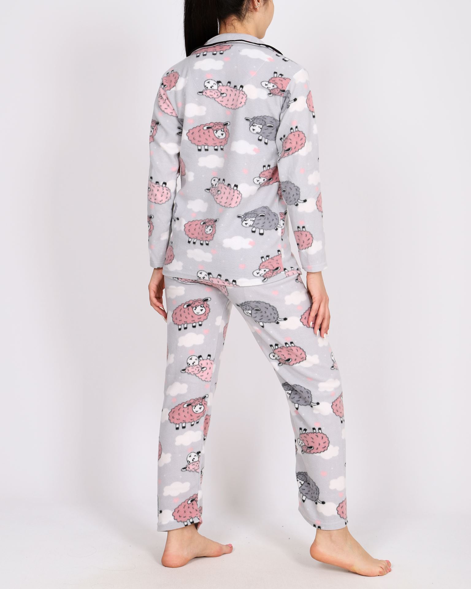 Gri Düğmeli Polar Pijama Takımı PJM1593