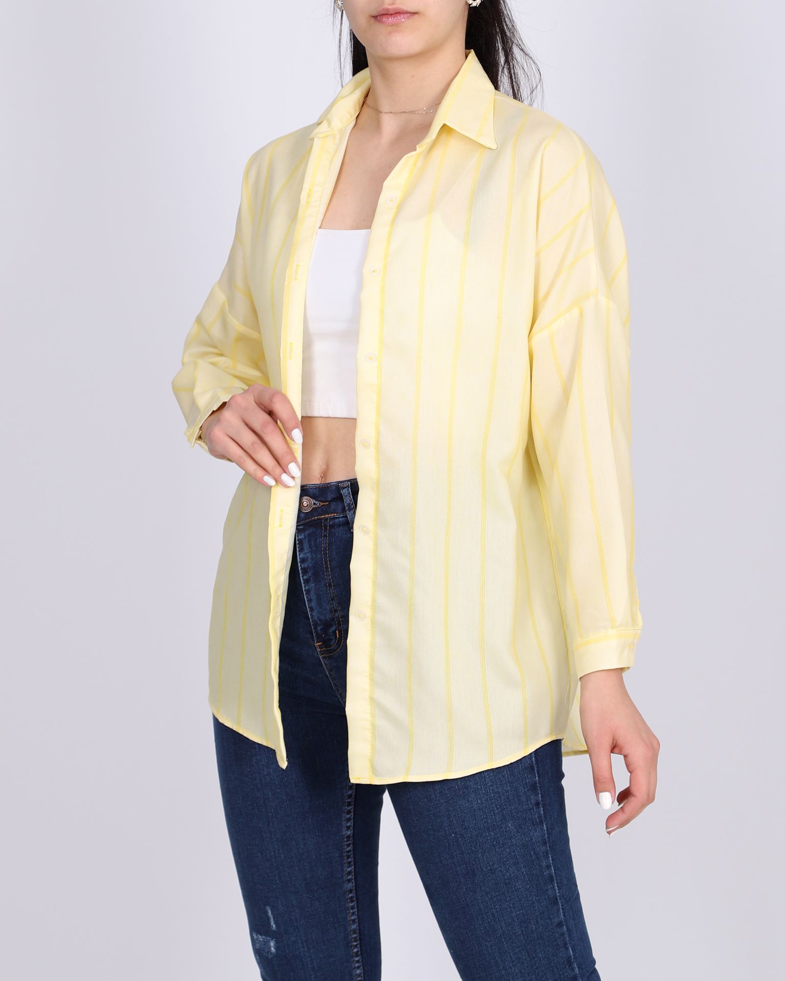 Sarı Çizgili Oversize Gömlek GML108
