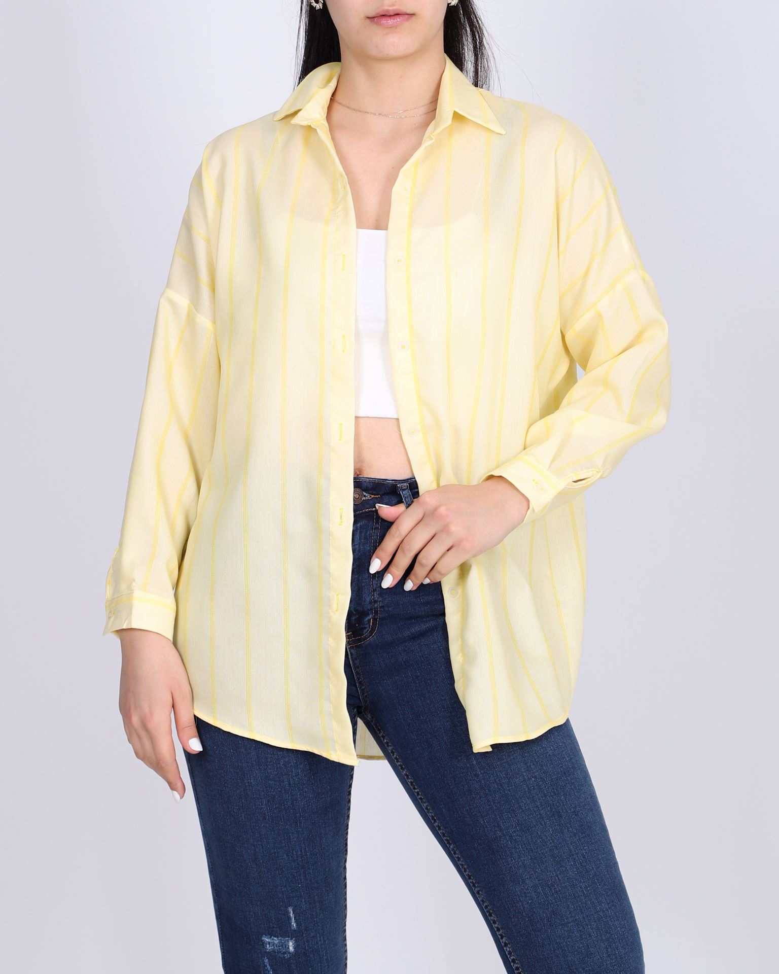 Sarı Çizgili Oversize Gömlek GML108