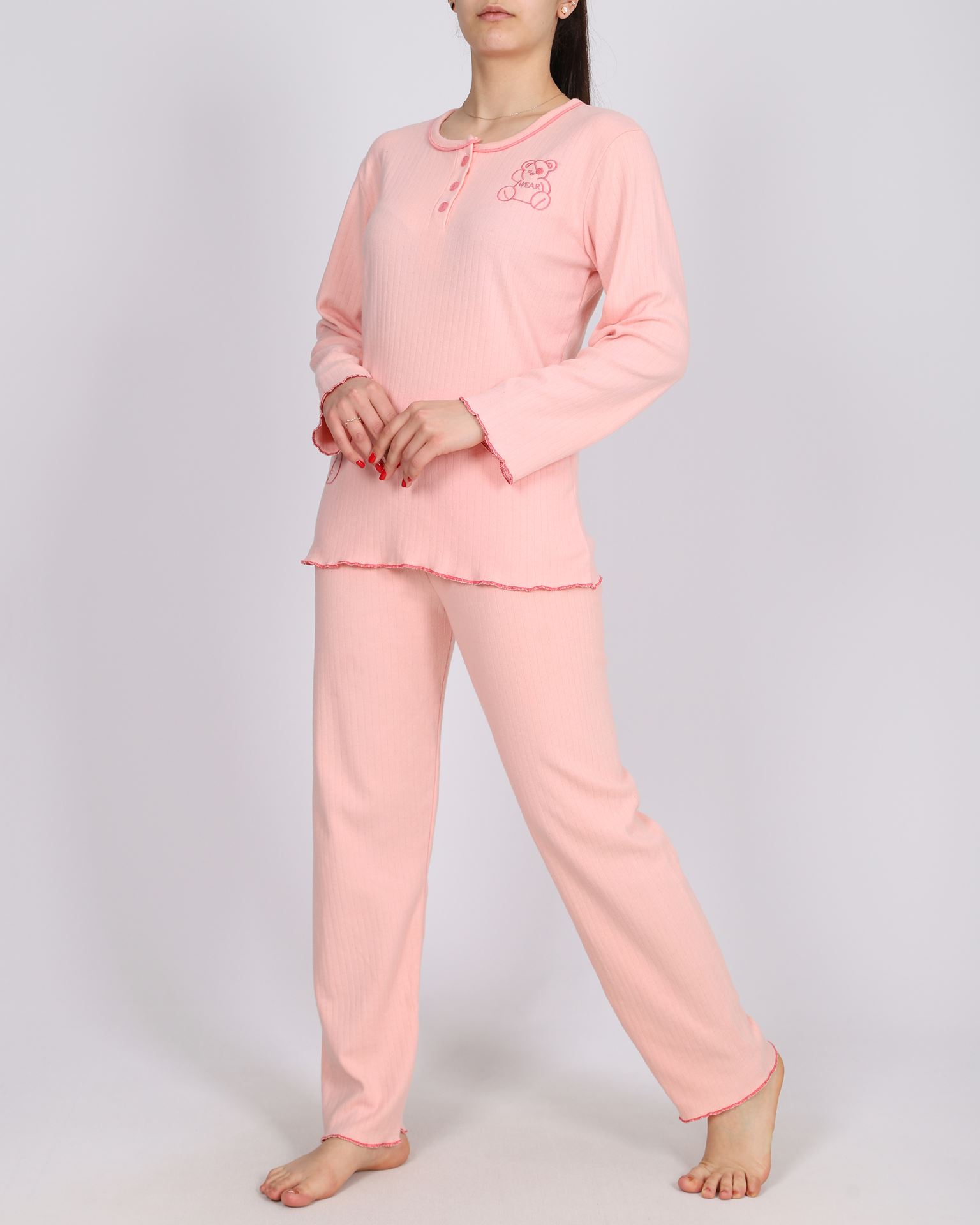 Pudra Nakışlı İnterlok Pijama Takımı PJM1606