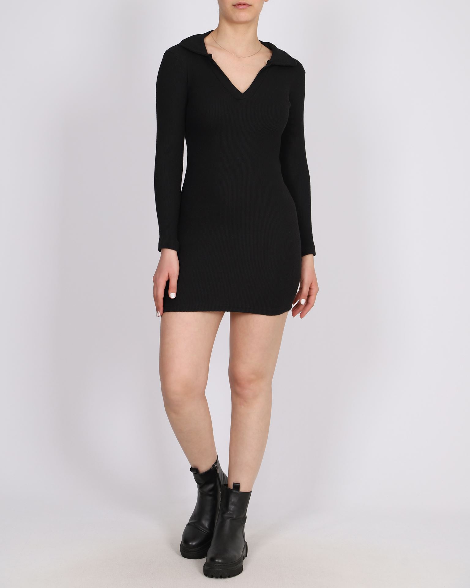Siyah Gömlek Yaka Fitilli Elbise ELB962