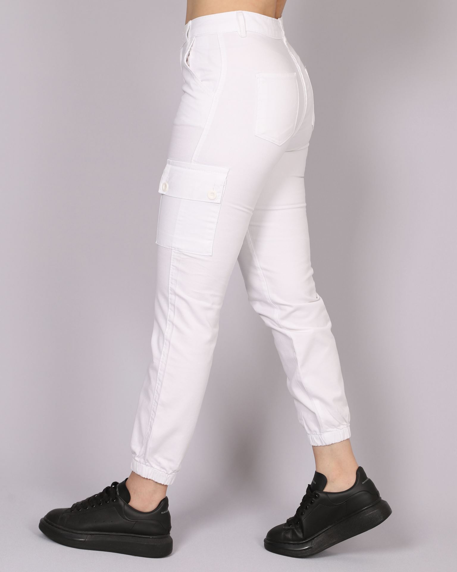 Beyaz Kargo Cep Kot Pantolon PNT560