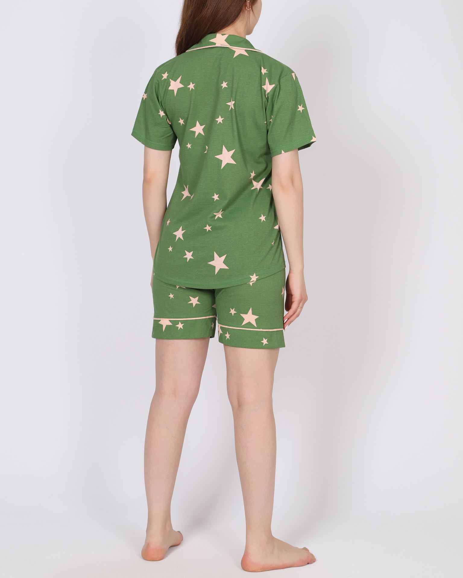 Yeşil Desenli Şortlu Pijama Takımı PJM1624