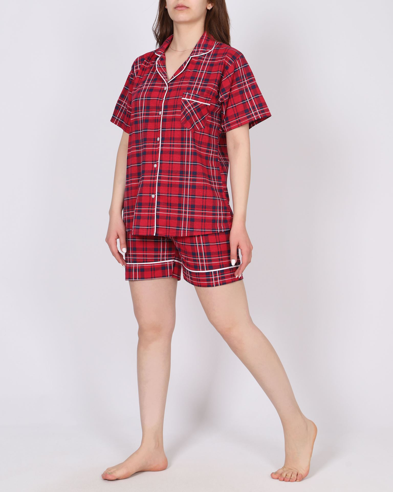 Kırmızı Desenli Şortlu Pijama Takımı PJM1628