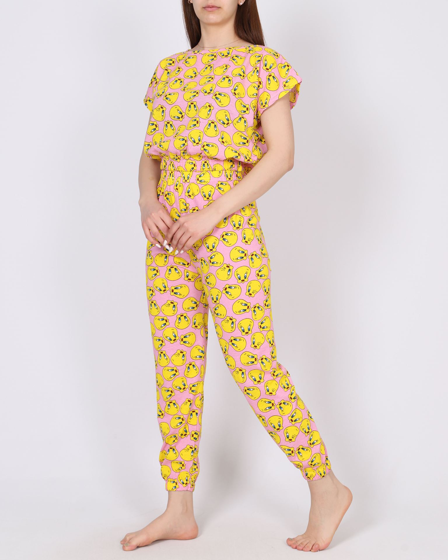 Pembe Desenli Crop Pijama Takımı PJM1642
