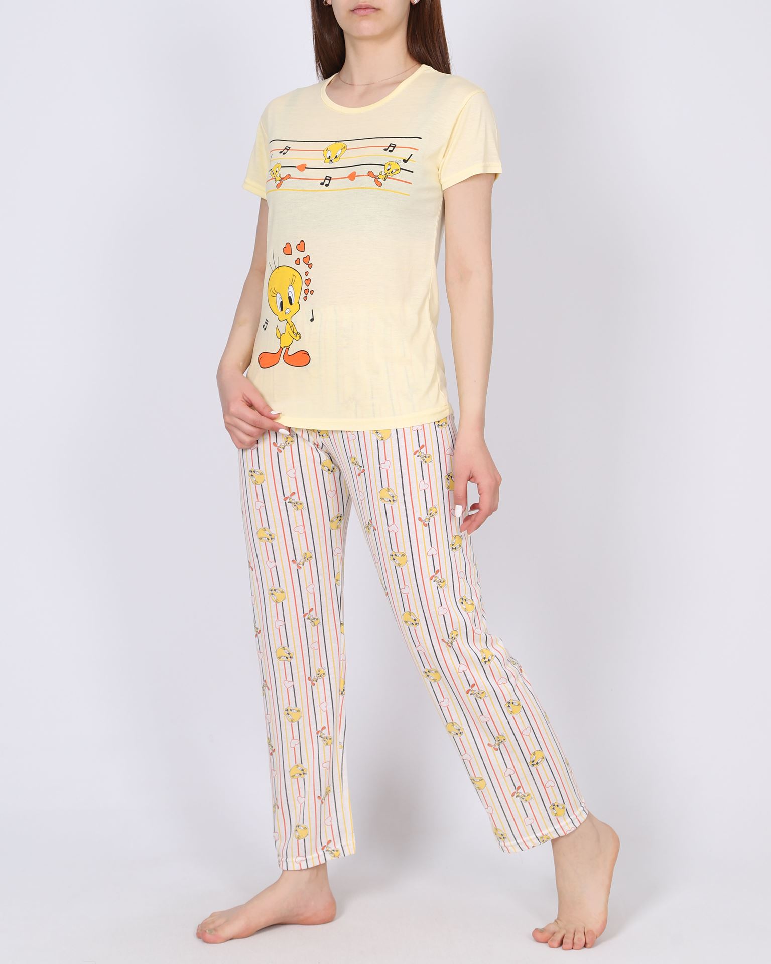 Sarı Desenli Pijama Takımı PJM1644