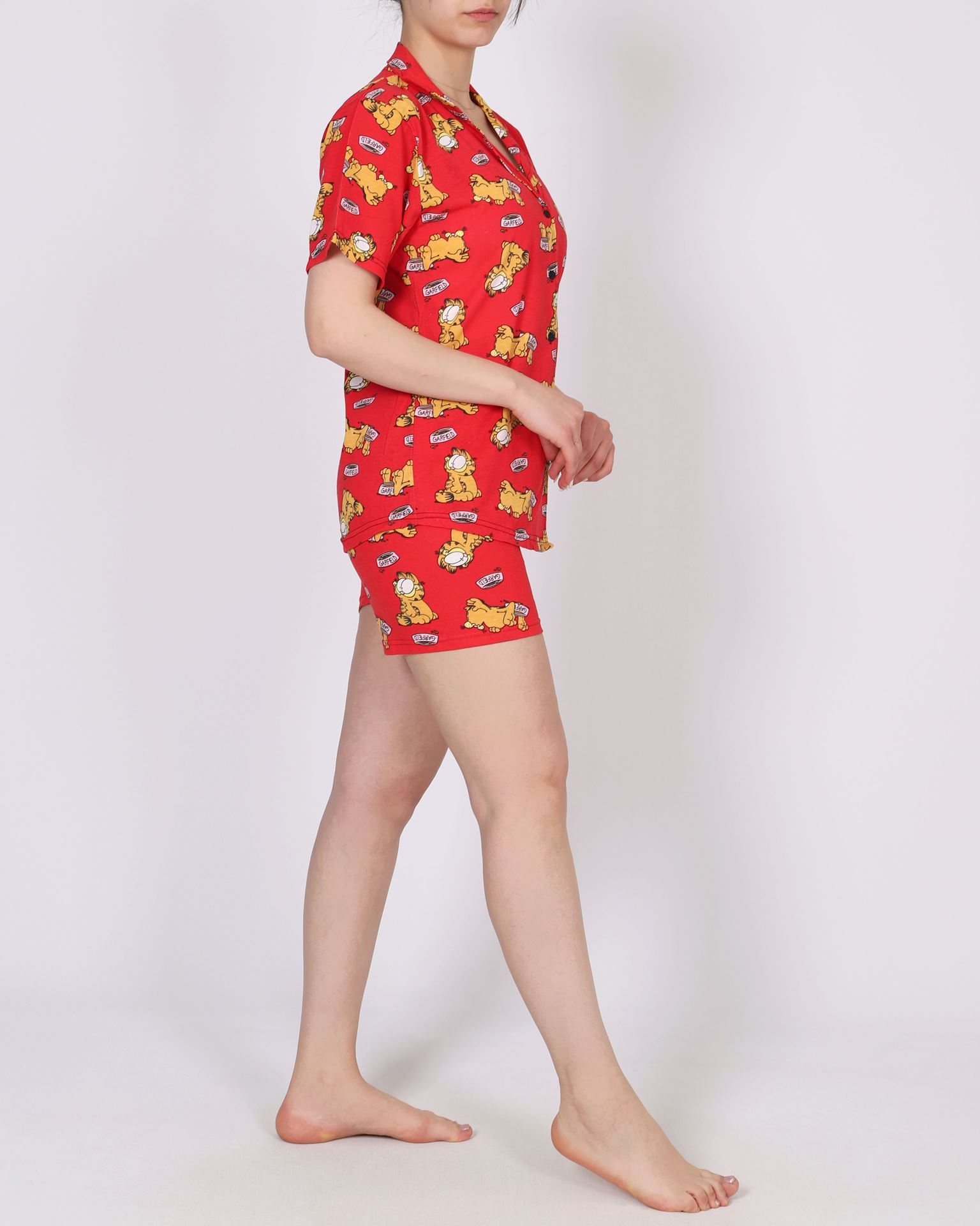 Kırmızı Desenli Düğmeli Pijama Takımı PJM1668
