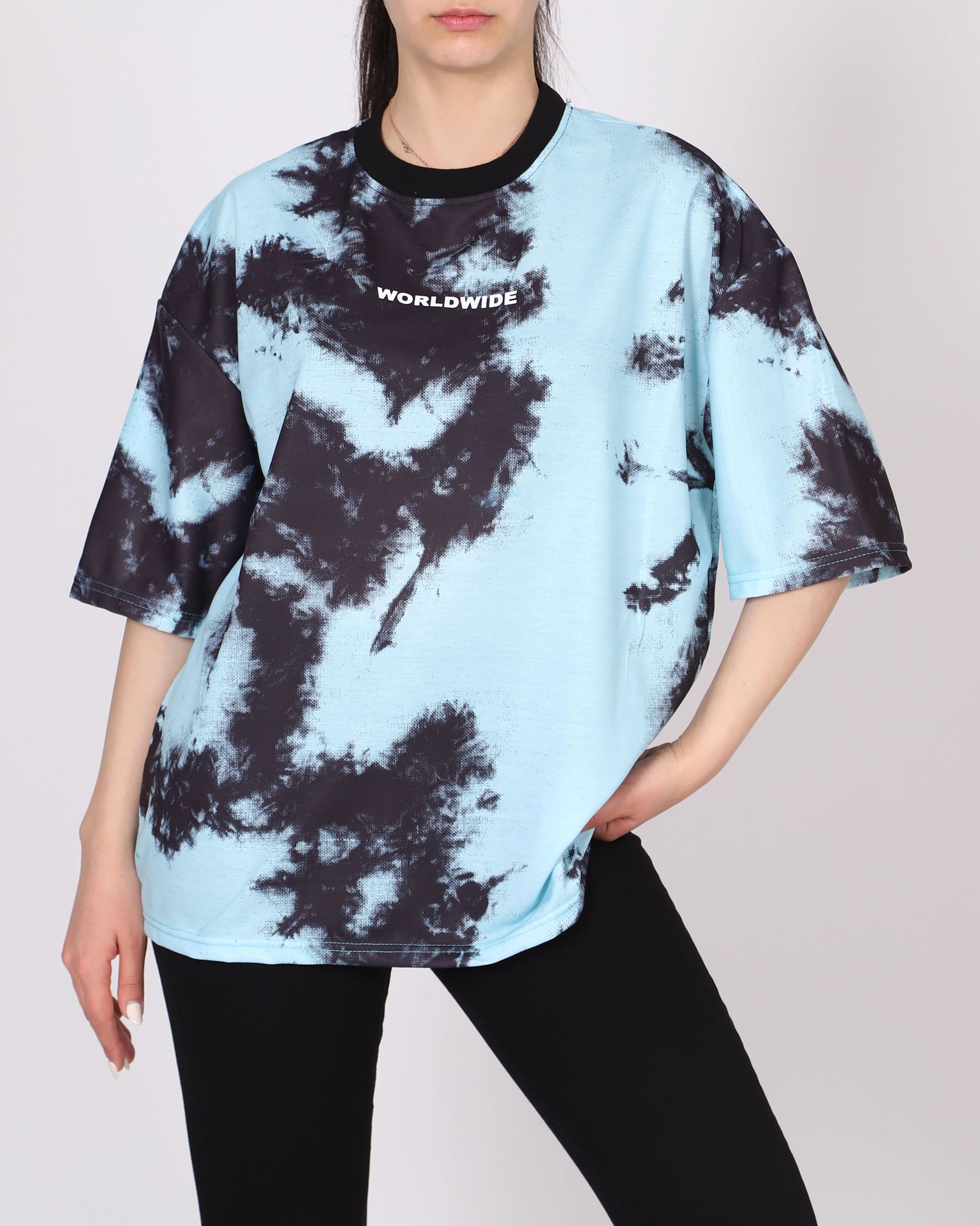 Mavi Batik Desenli Oversize T-shirt TSH359