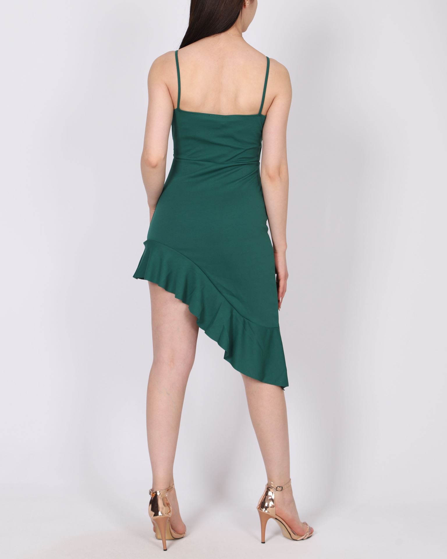 Zümrüt Yeşili Volanlı Elbise ELB975