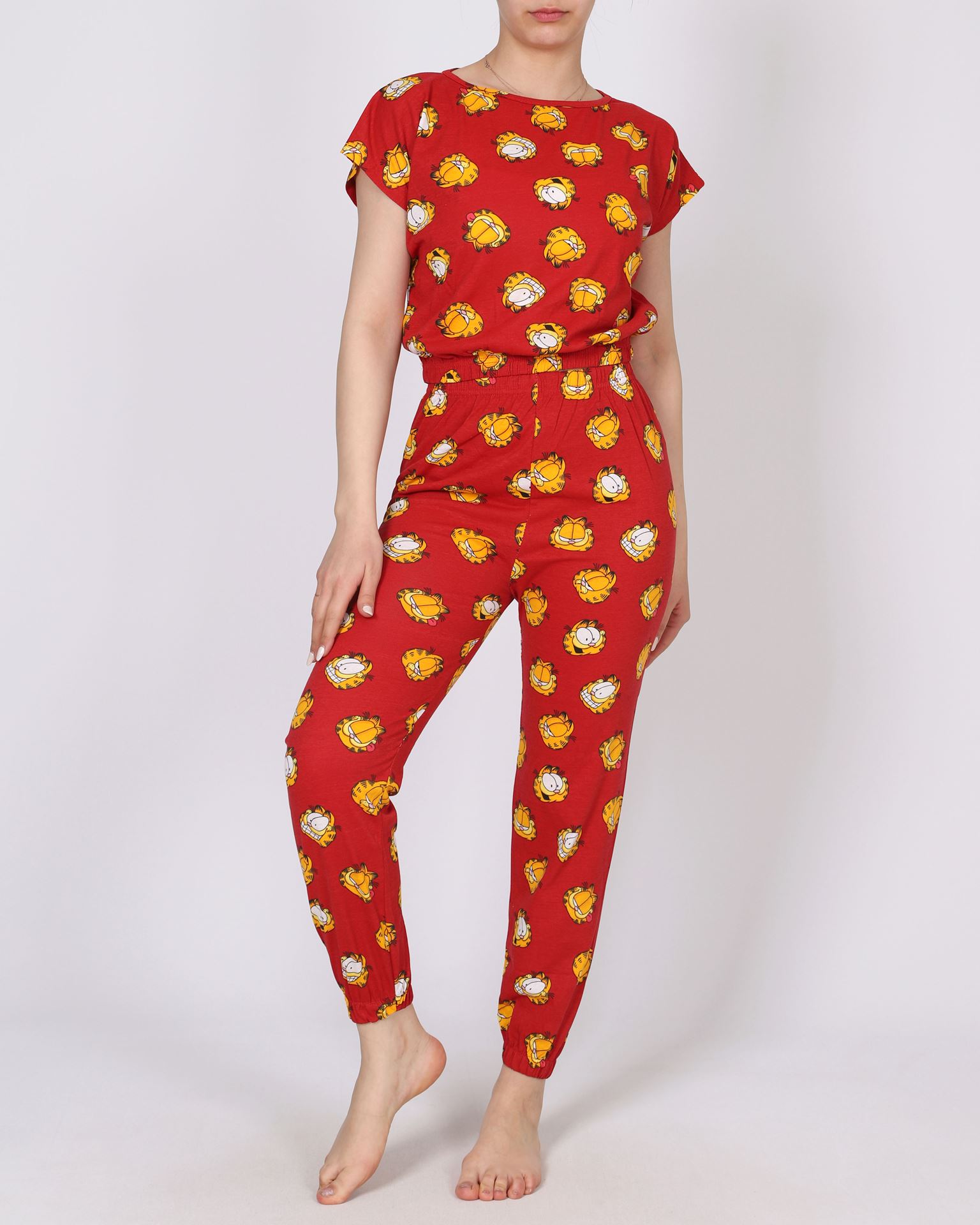 Desenli Crop Pijama Takımı PJM1674